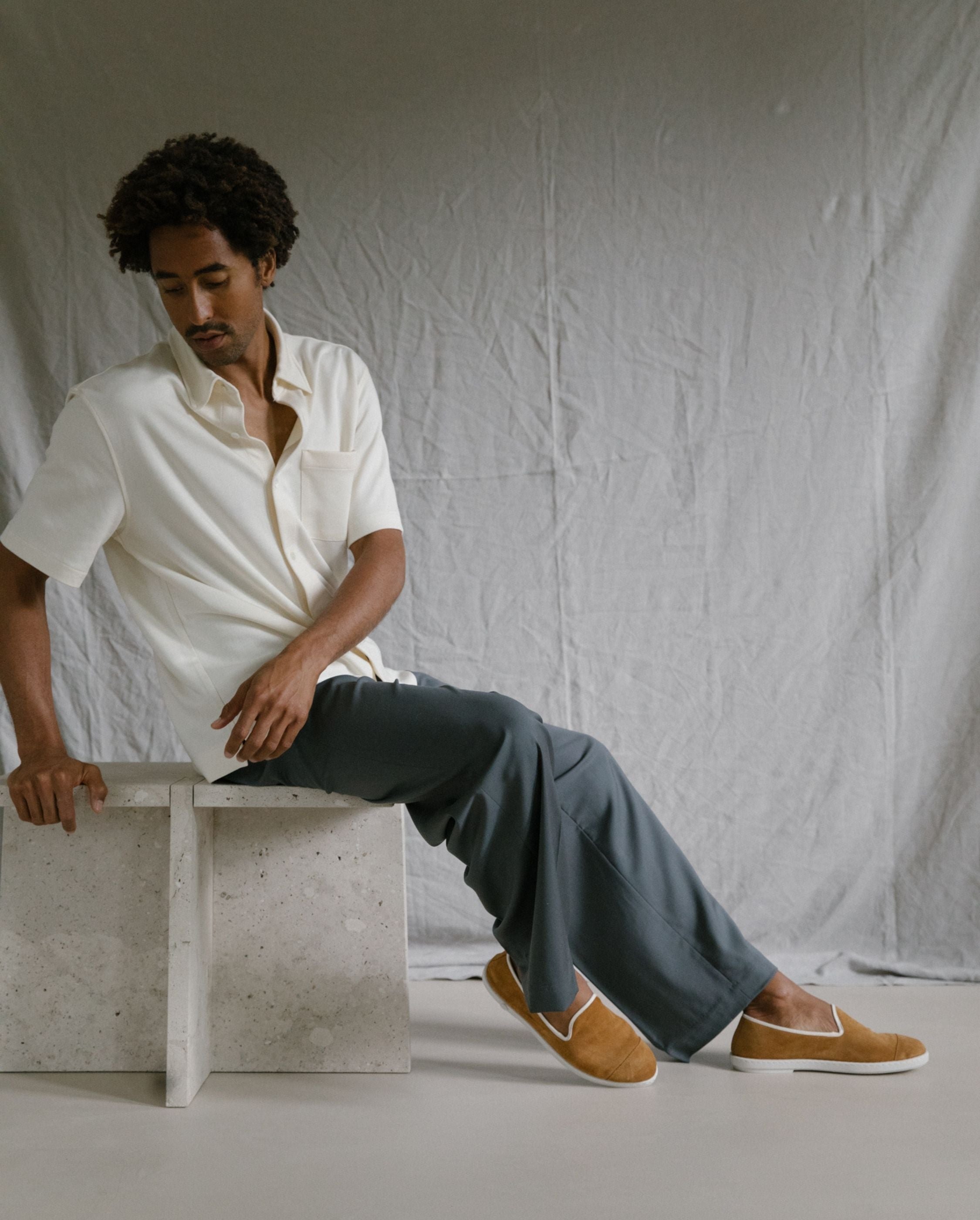 Men's leather slipper, camel ANGARDE Brown