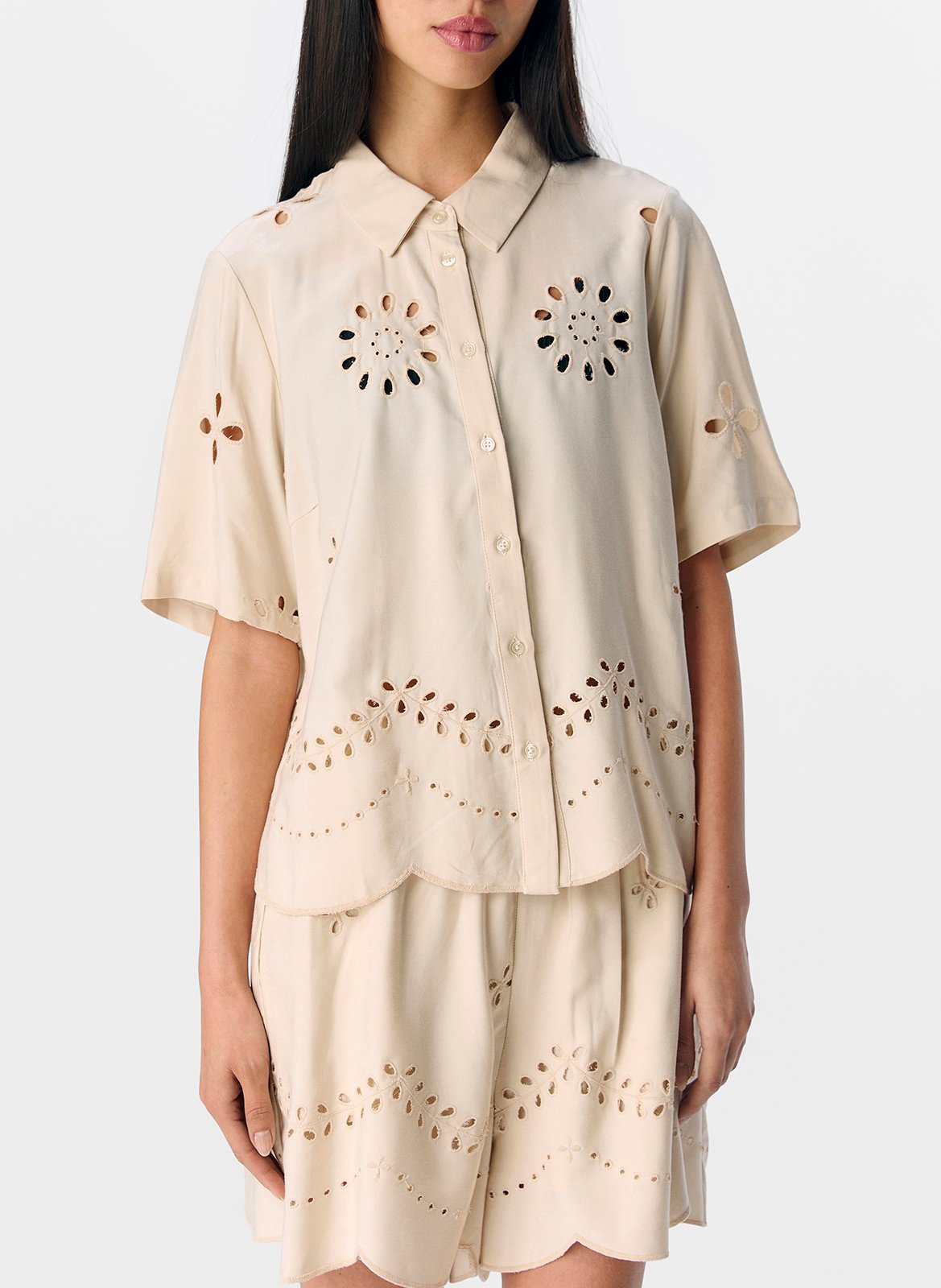 Straight embroidered shirt OBJECT Beige