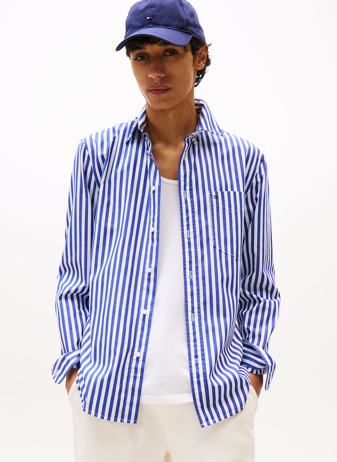 Gerade geschnittenes Hemd aus gestreifter Baumwolle TOMMY HILFIGER Blau