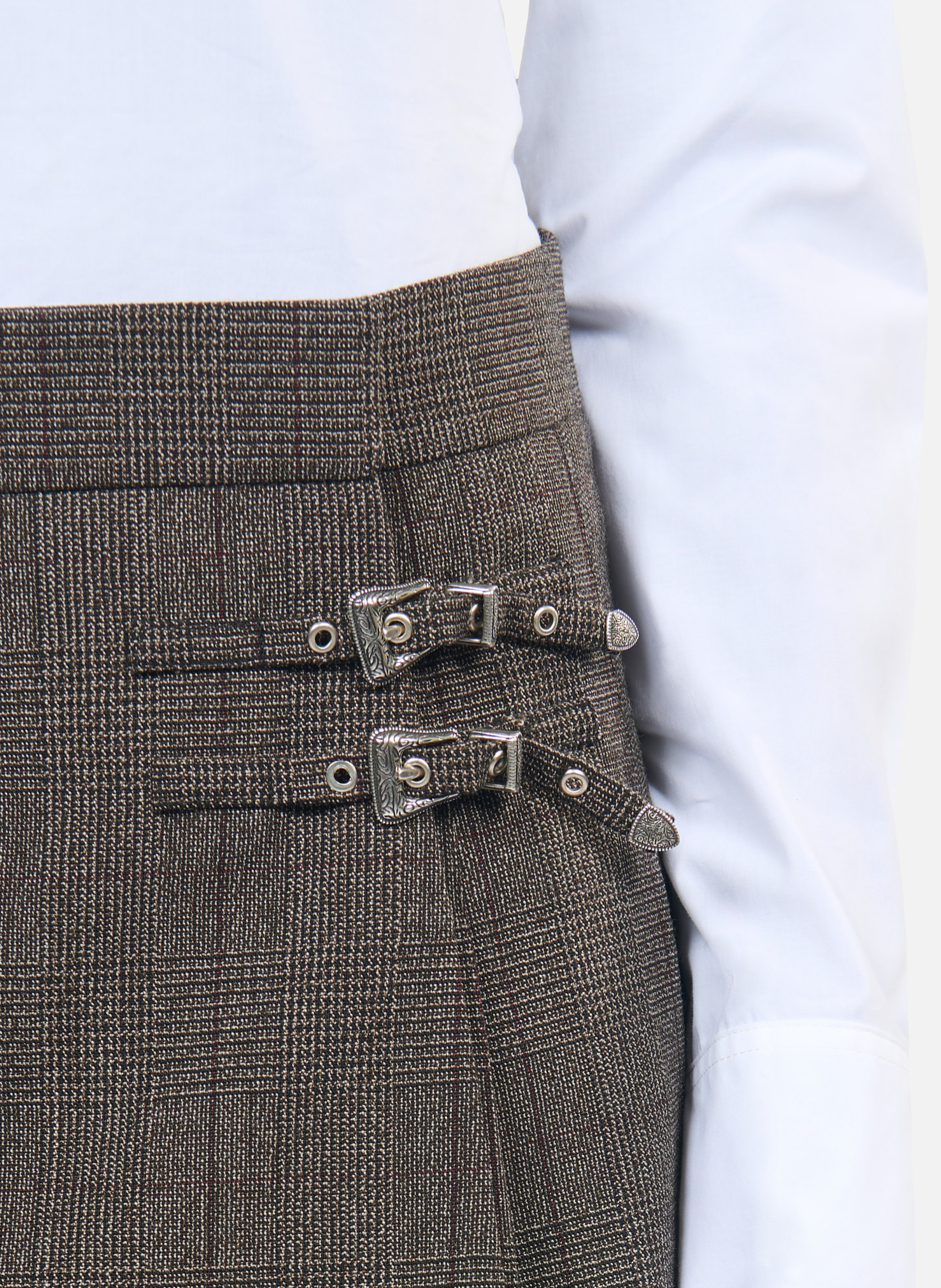 Short pleated Prince of Wales check wool wrap skirt THE KOOPLES Brown