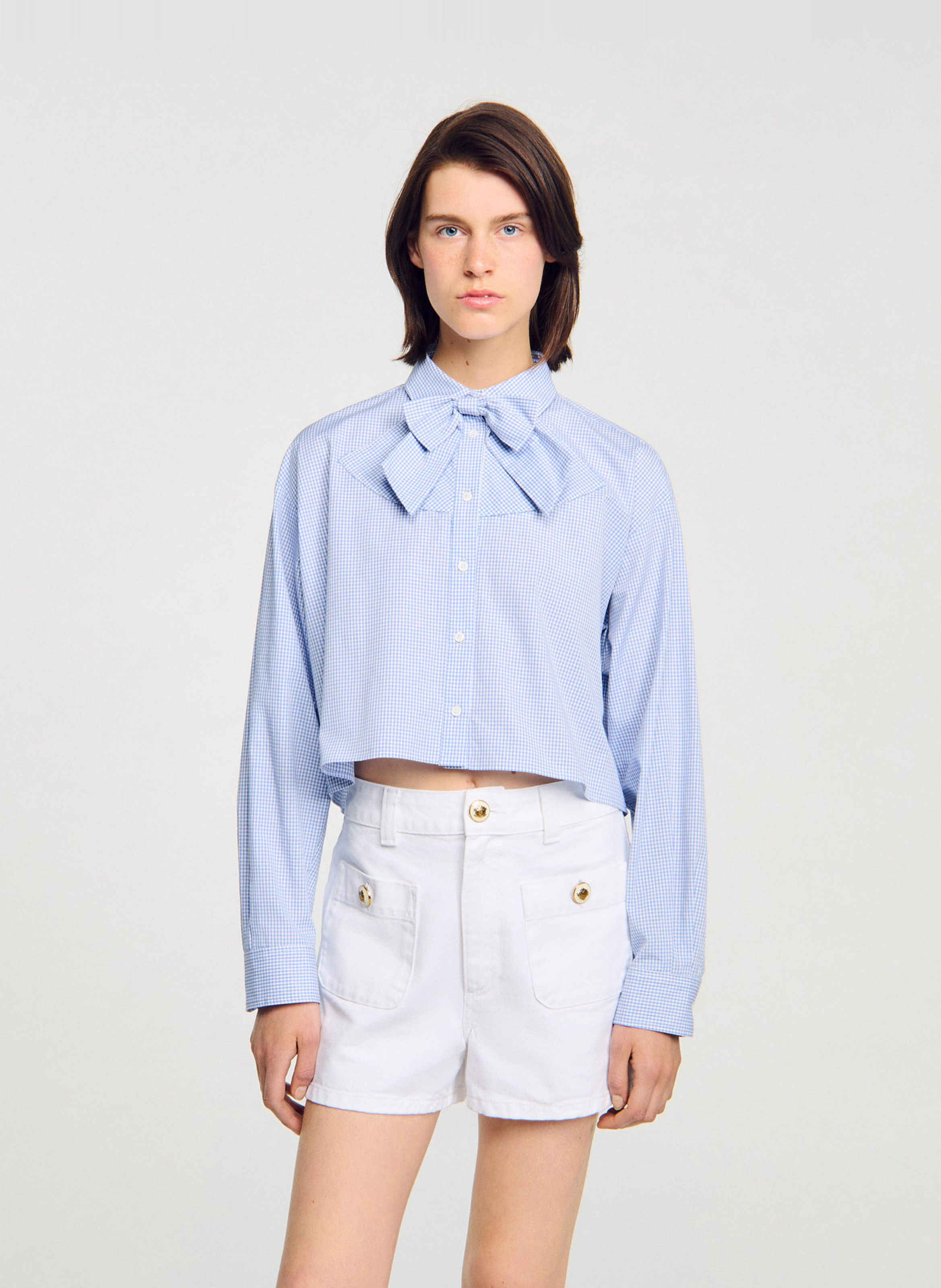 Chemise col classique manches contrastantes en coton SANDRO Blue