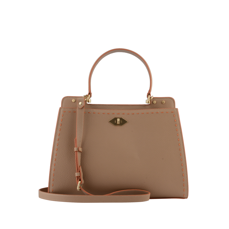 Handbag - cowhide leather POURCHET Brown