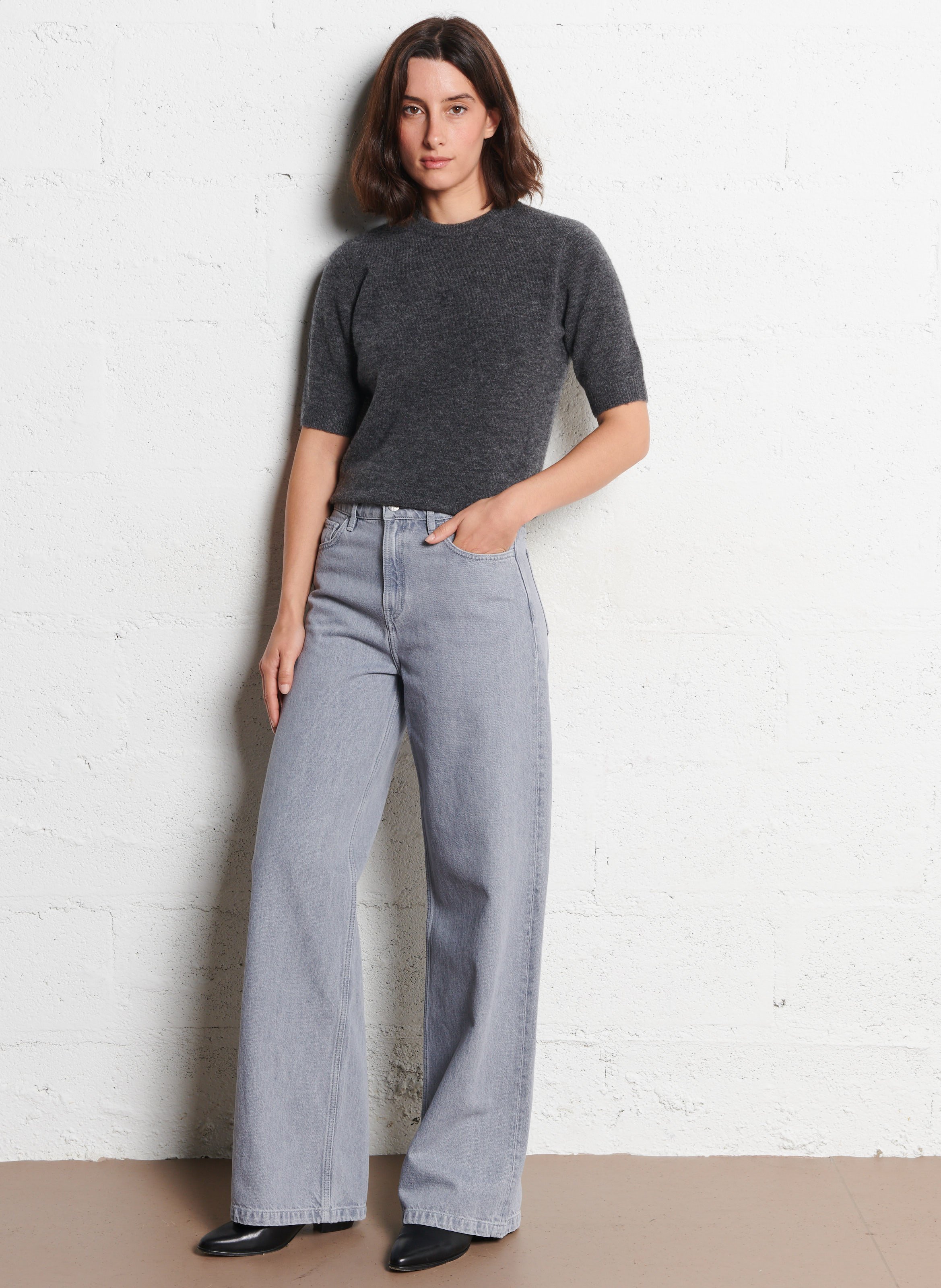 Jean large en coton DES PETITS HAUTS Gris