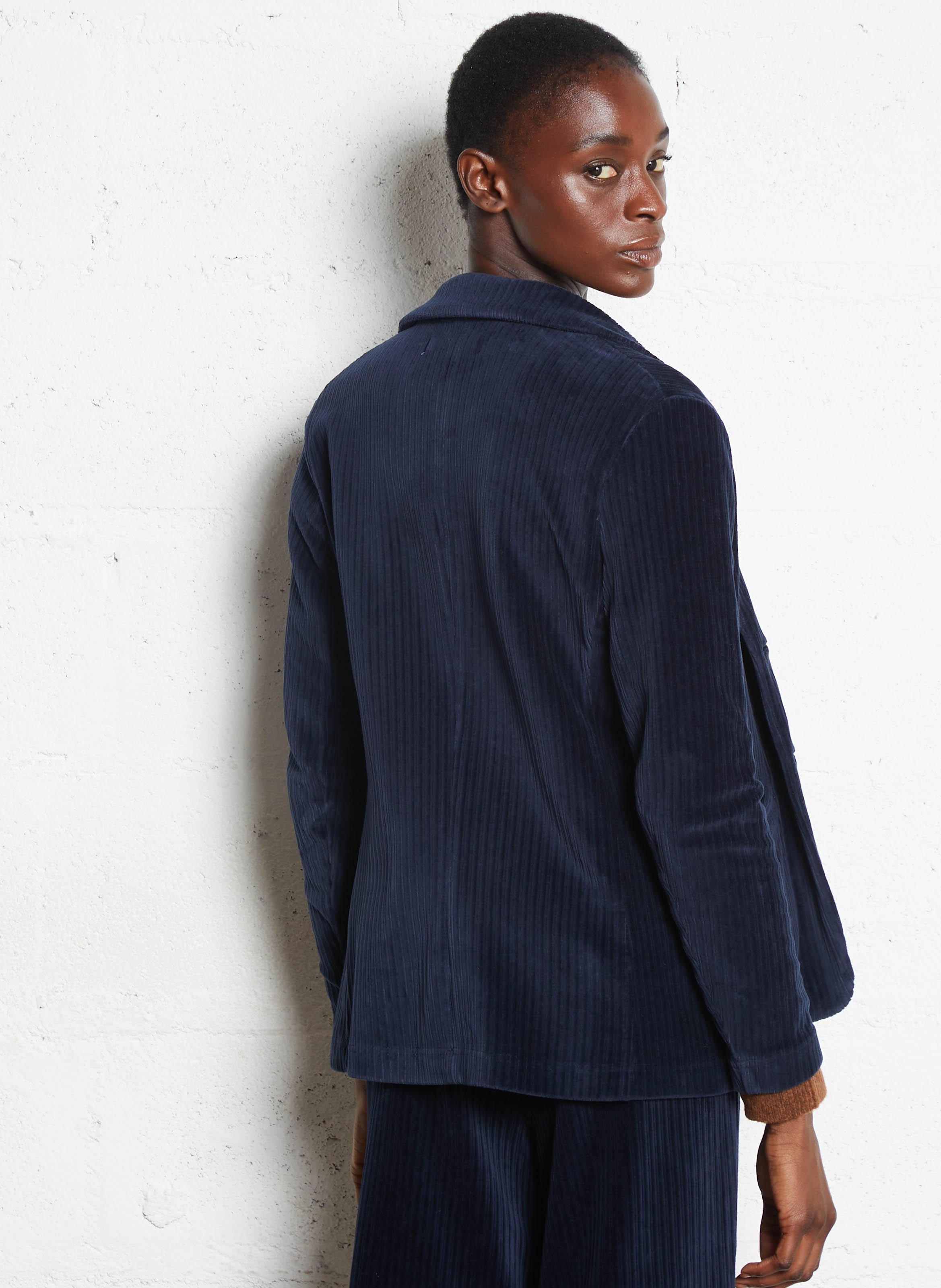 Veste droite col tailleur en velours côtelé NICE THINGS Bleu