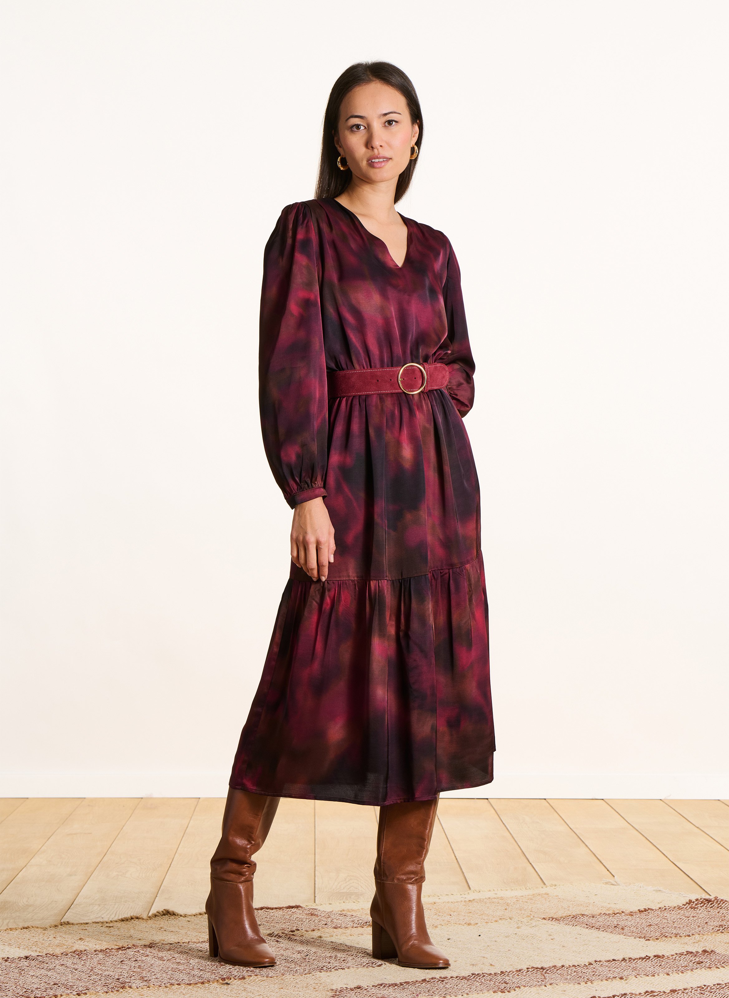 Robe midi col V LA FEE MARABOUTEE Red