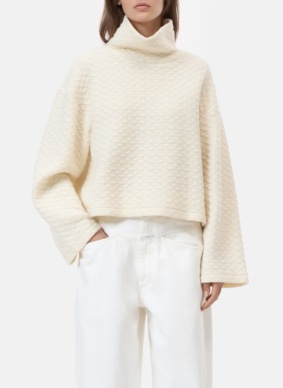 Pull ample col montant en laine mélangée CLOSED Blanc