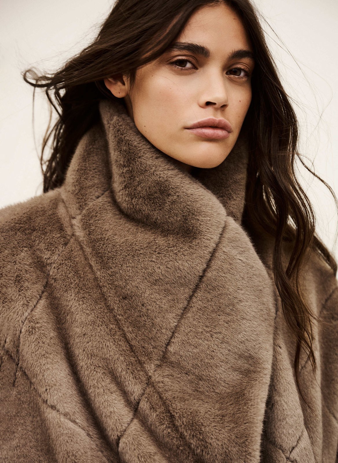 Oversized jas met omgeslagen kraag en faux bonteffect BA&SH Bruin