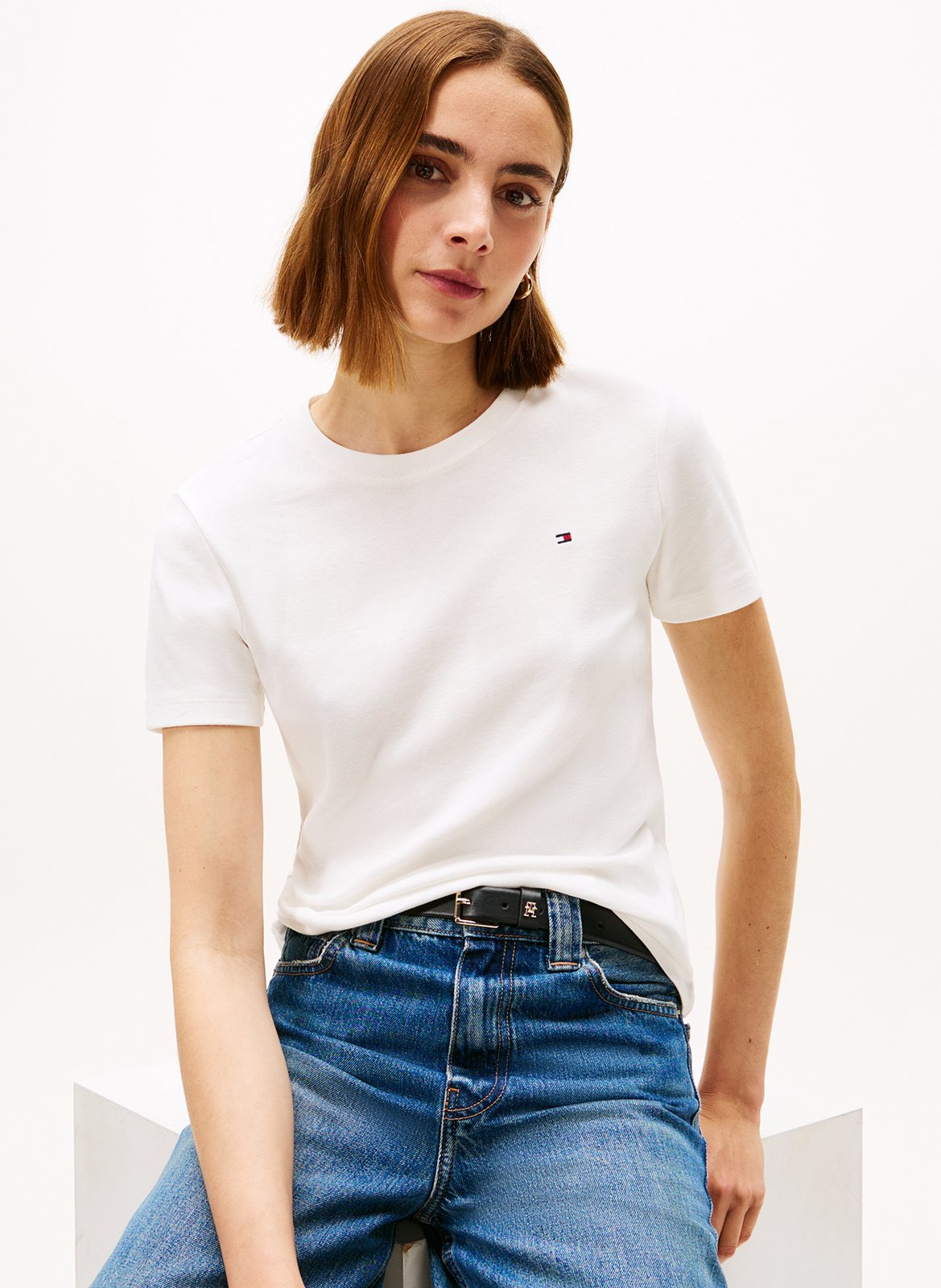 Tailliertes T-Shirt mit Streifen aus Baumwolle TOMMY HILFIGER Weiss