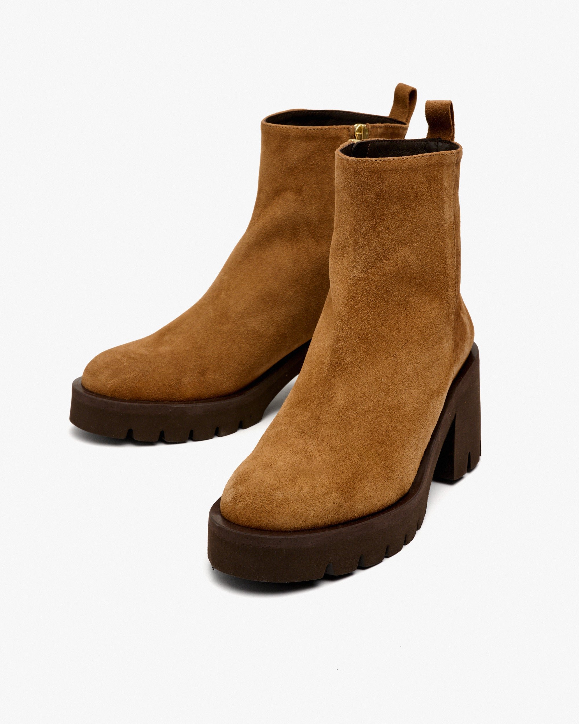 Velvet platform ankle boots. PEDRO MIRALLES Brown