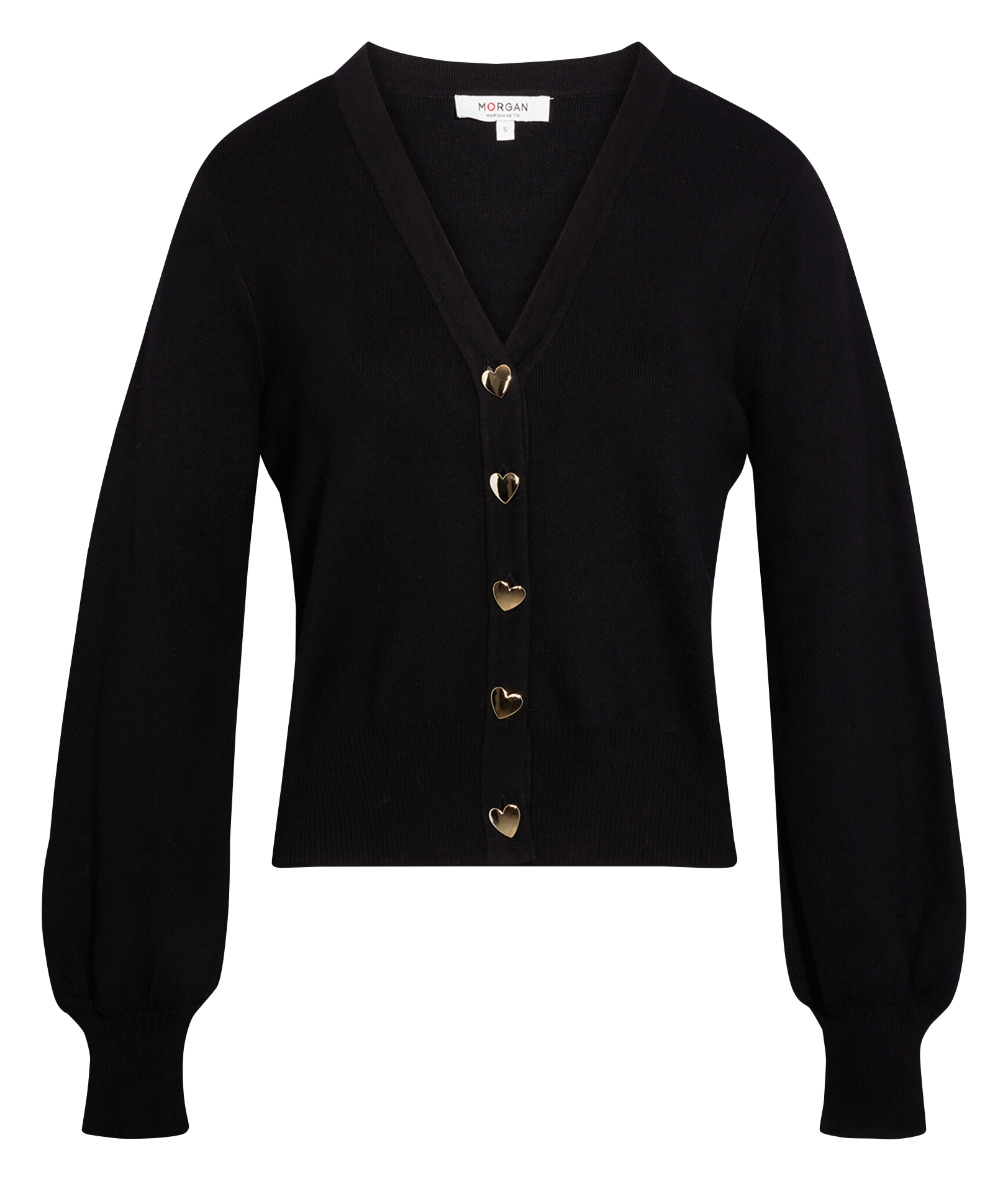 Cardigan met aansluitende pasvorm met hartvormige knopen MORGAN Zwart
