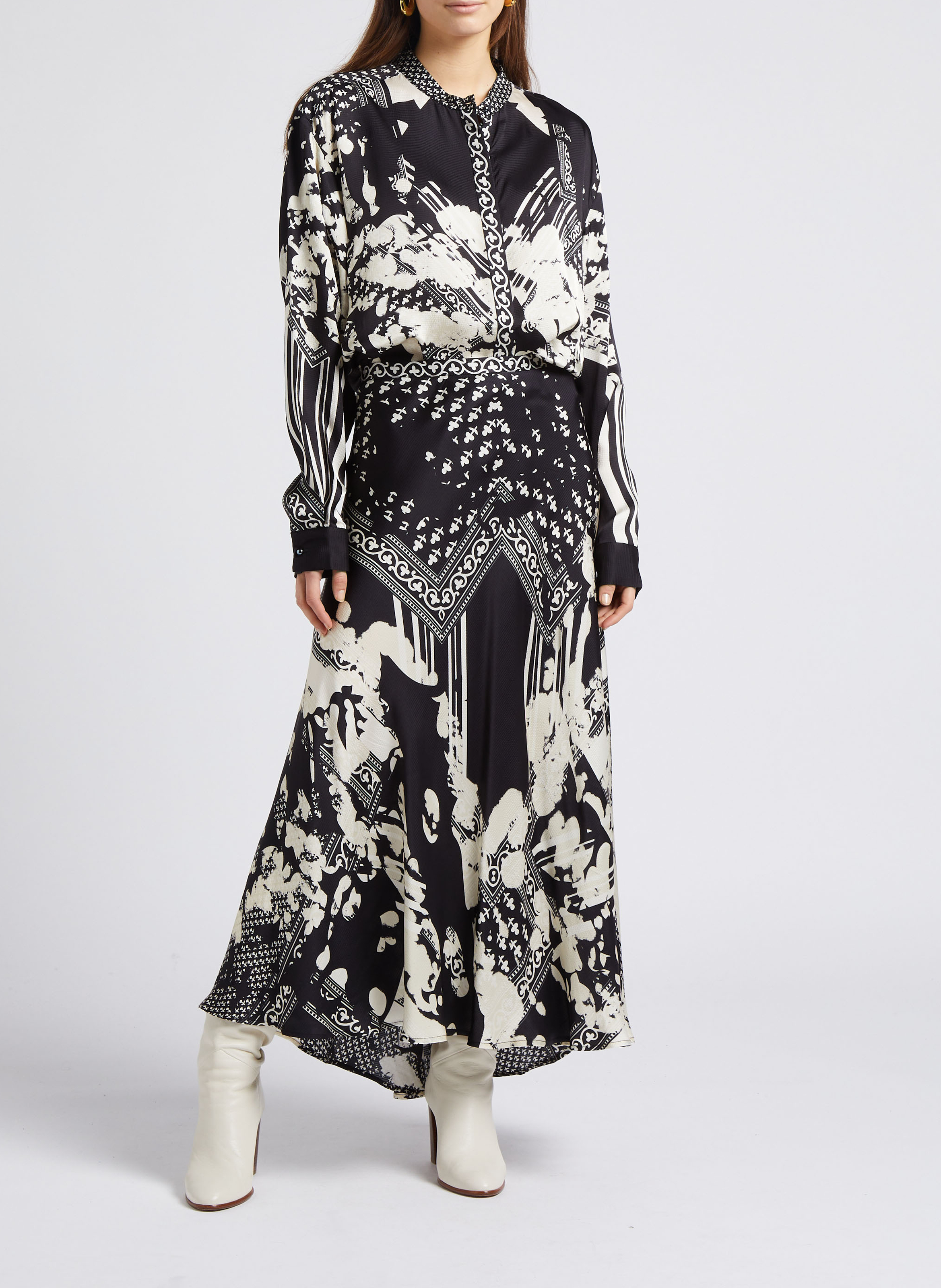 Chemise ample col rond imprimé graphique  MES DEMOISELLES Noir