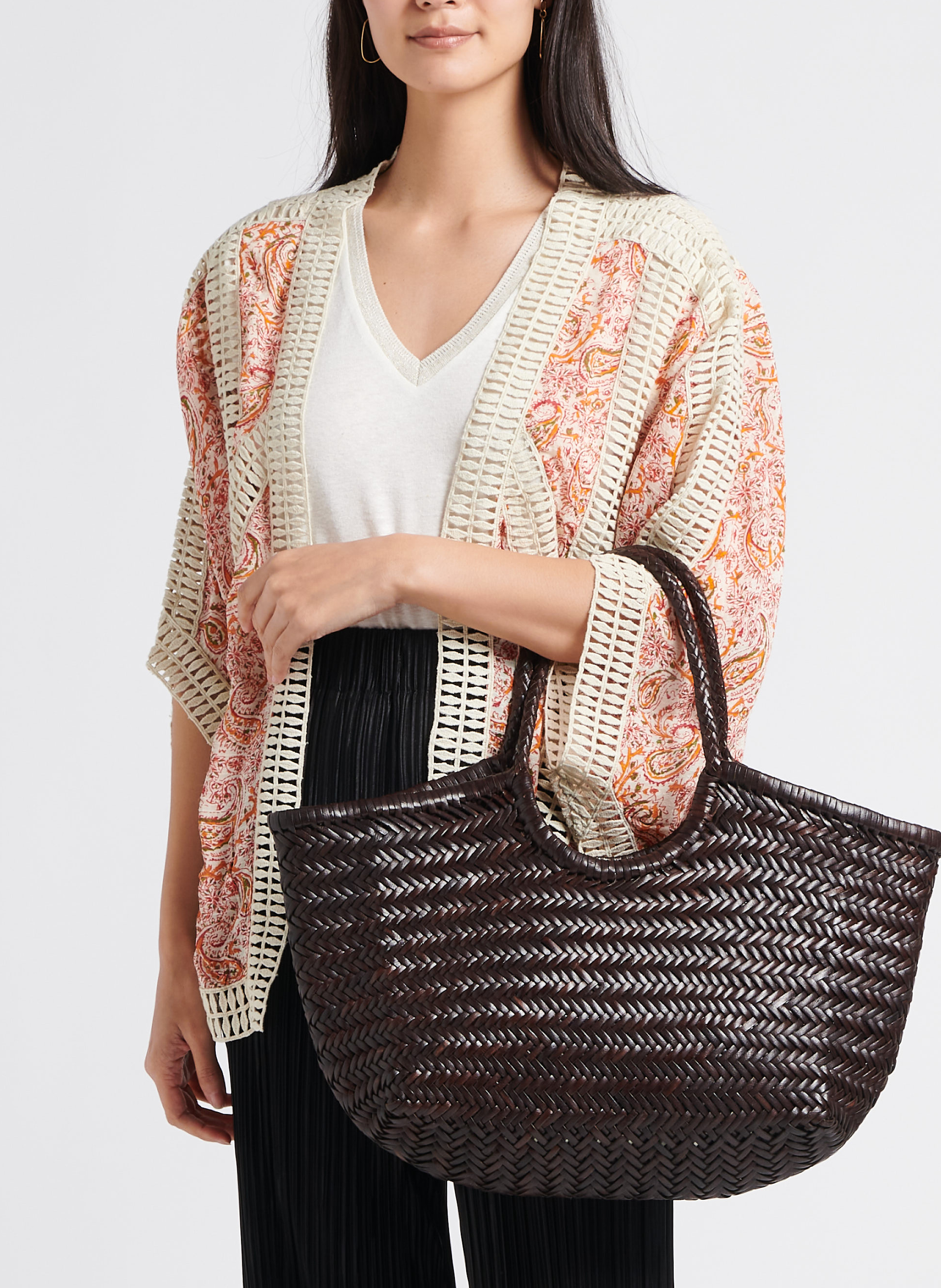 Gewebter Korb aus Leder DRAGON DIFFUSION Braun