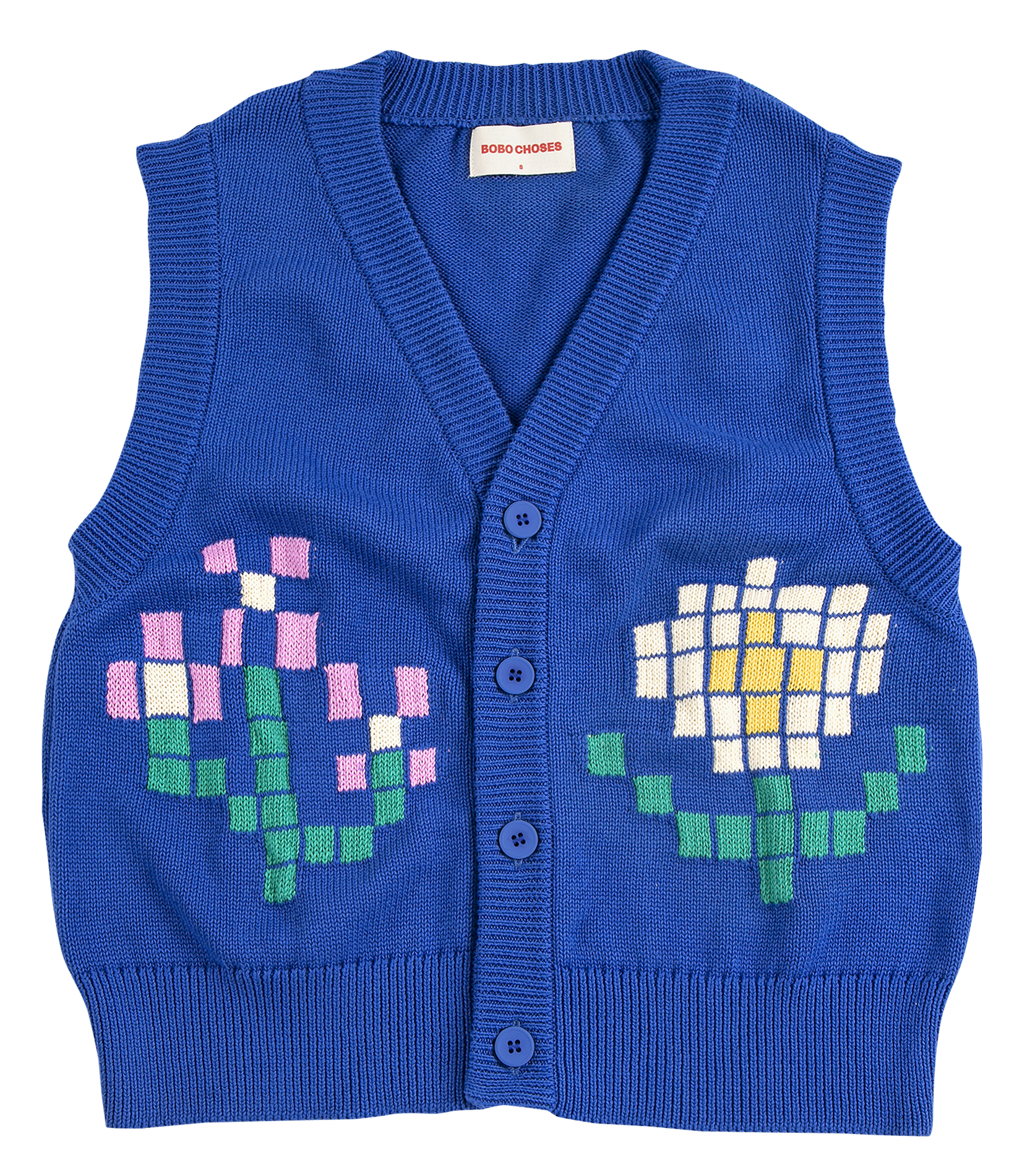 Rechte V-hals vest van biologisch katoen met print BOBO CHOSES Blauw