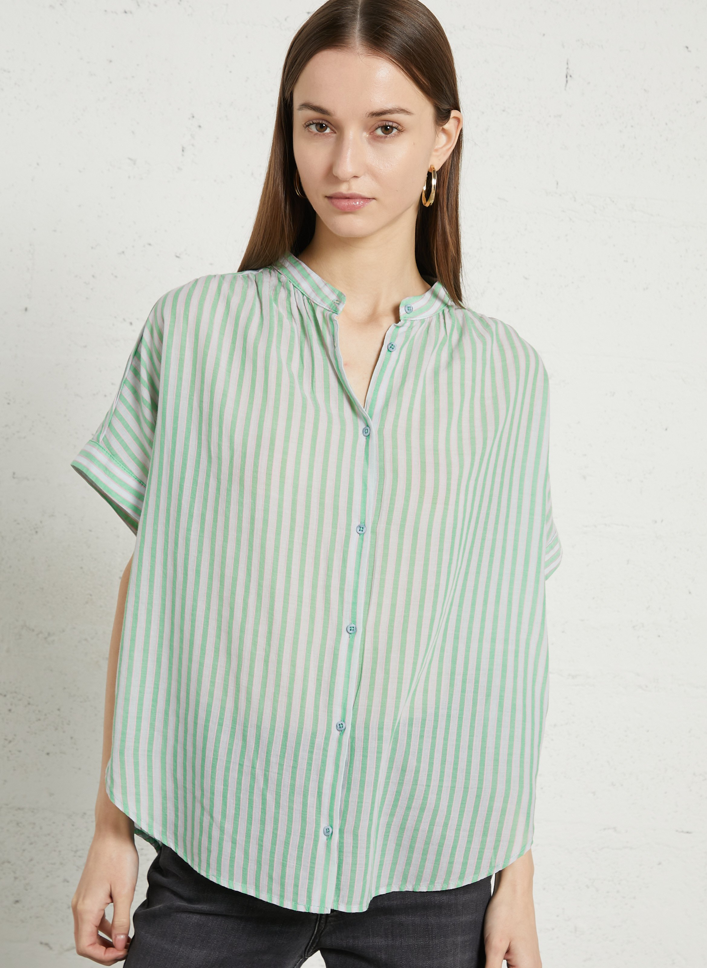 Weites Rundhalsstreifenhemd SACRECOEUR Mehrfarbig