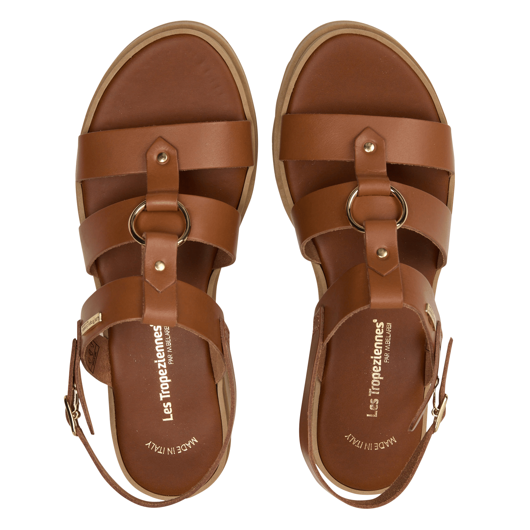 Sandales plates à lanières en cuir LES TROPEZIENNES PAR M.BELARBI Marron
