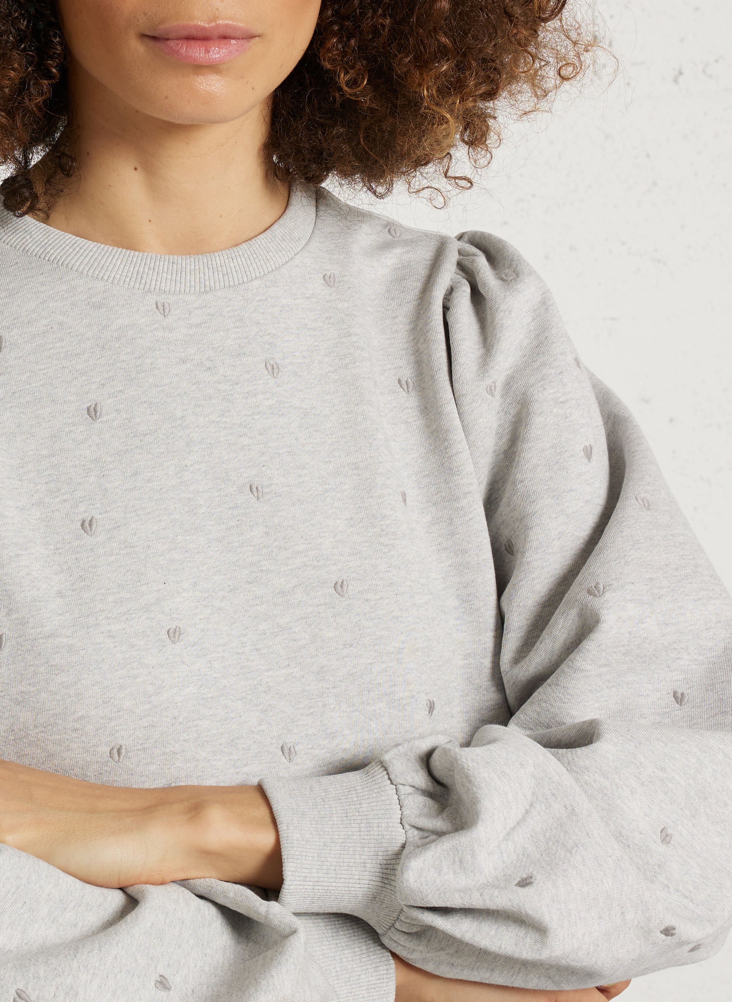 Sweat droit col rond brodé en coton FABIENNE CHAPOT Blanc