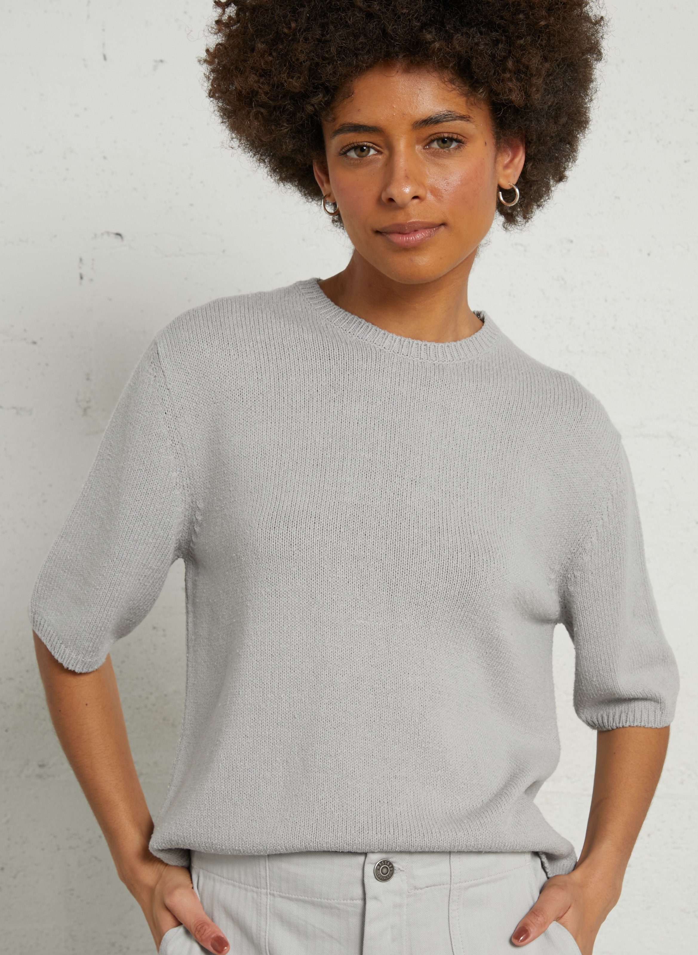 Oversized round neck silk sweater MASSCOB Grey