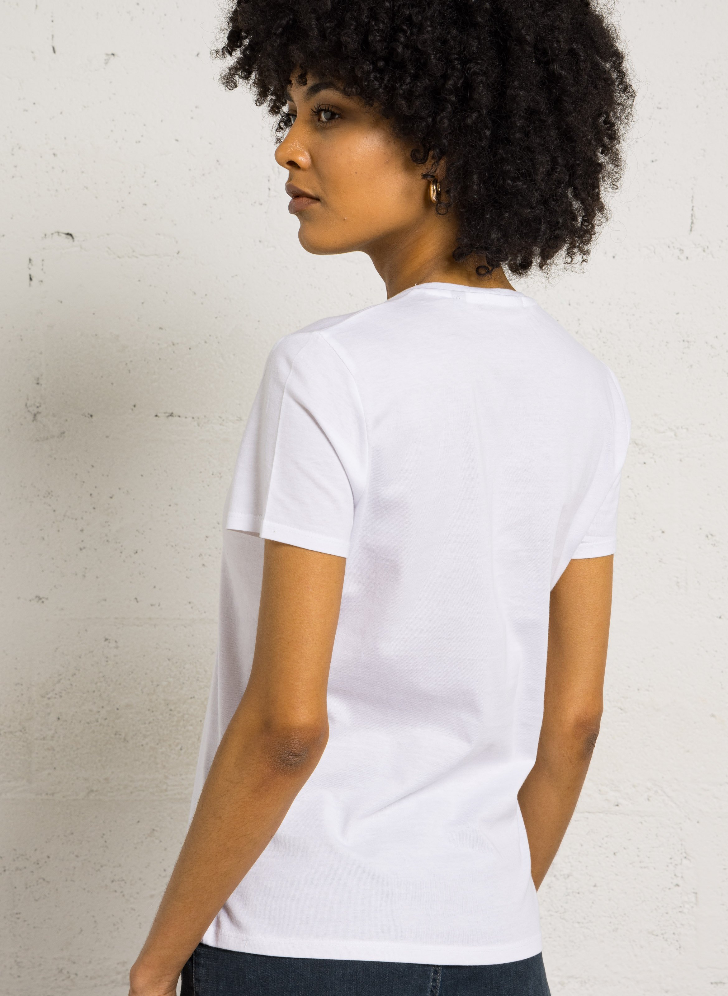 Tee-shirt droit col V en coton PLEASE Blanc