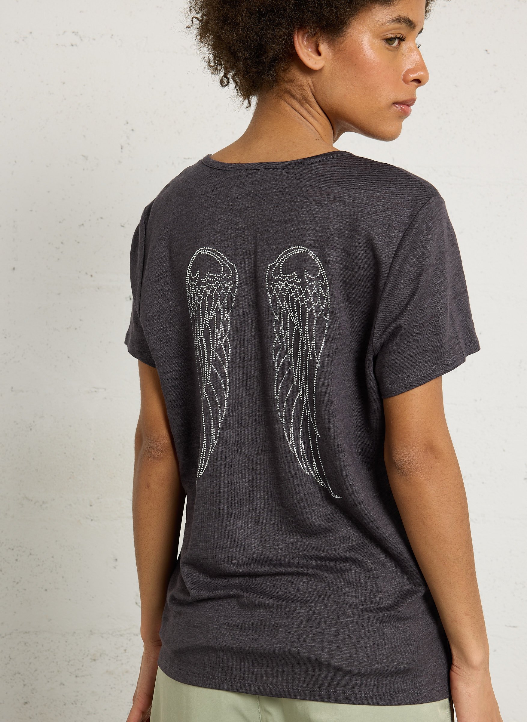 Tee-shirt oversize col V en lin BERENICE Gris