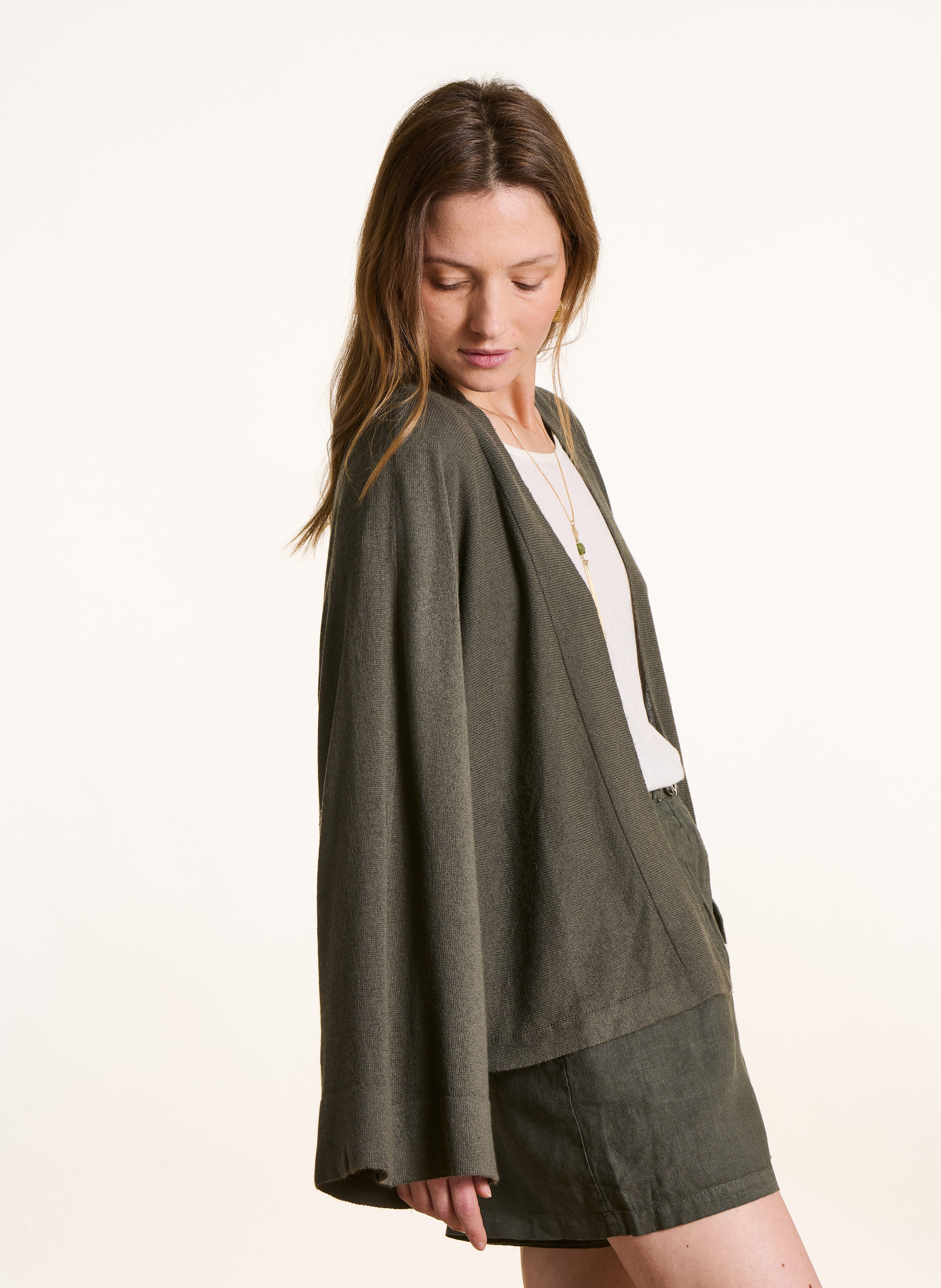 Gilet ouvert en maille souple LA FEE MARABOUTEE Vert