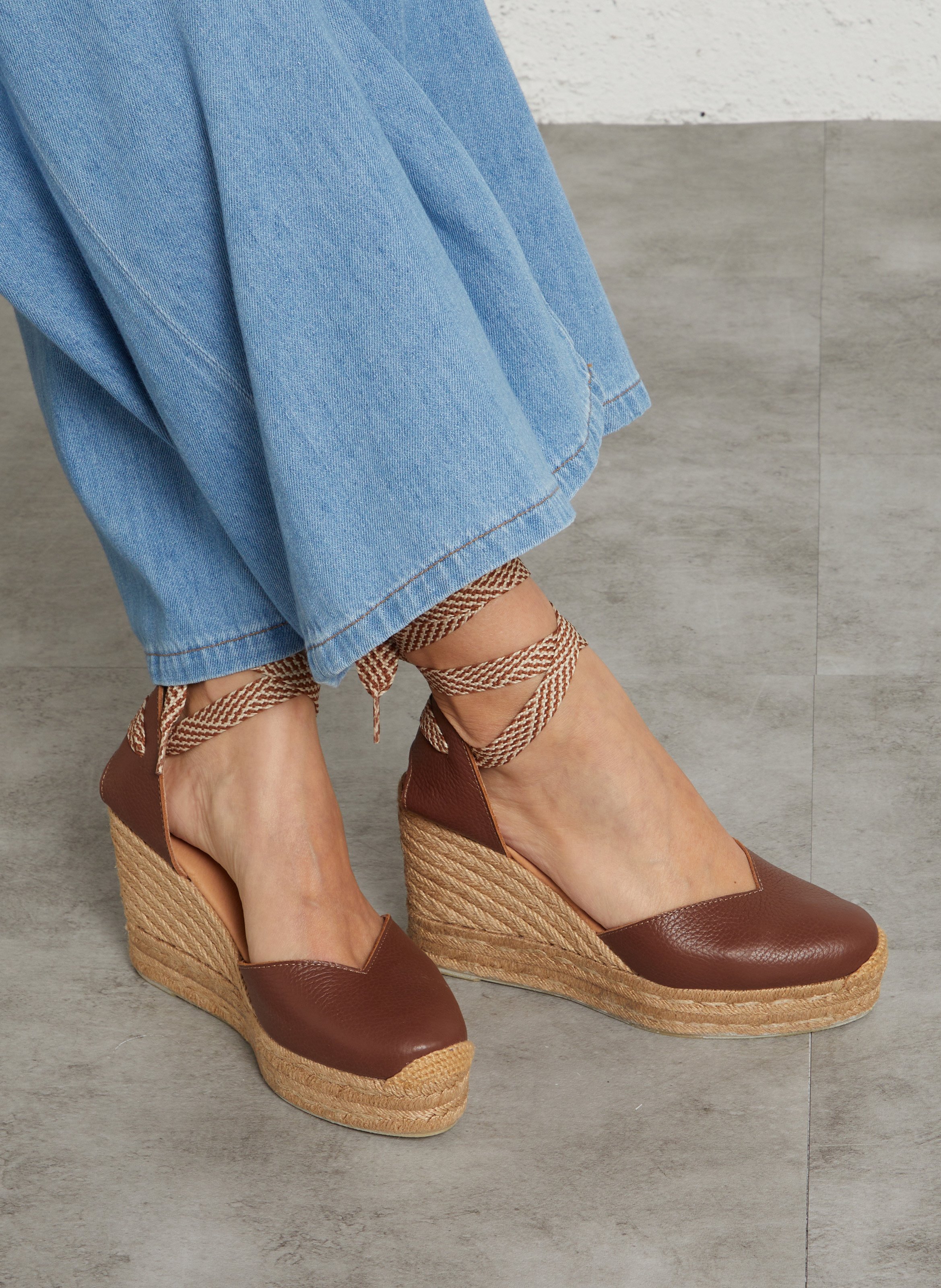 Espadrilles van leer met sleehak MAISON 123 Bruin