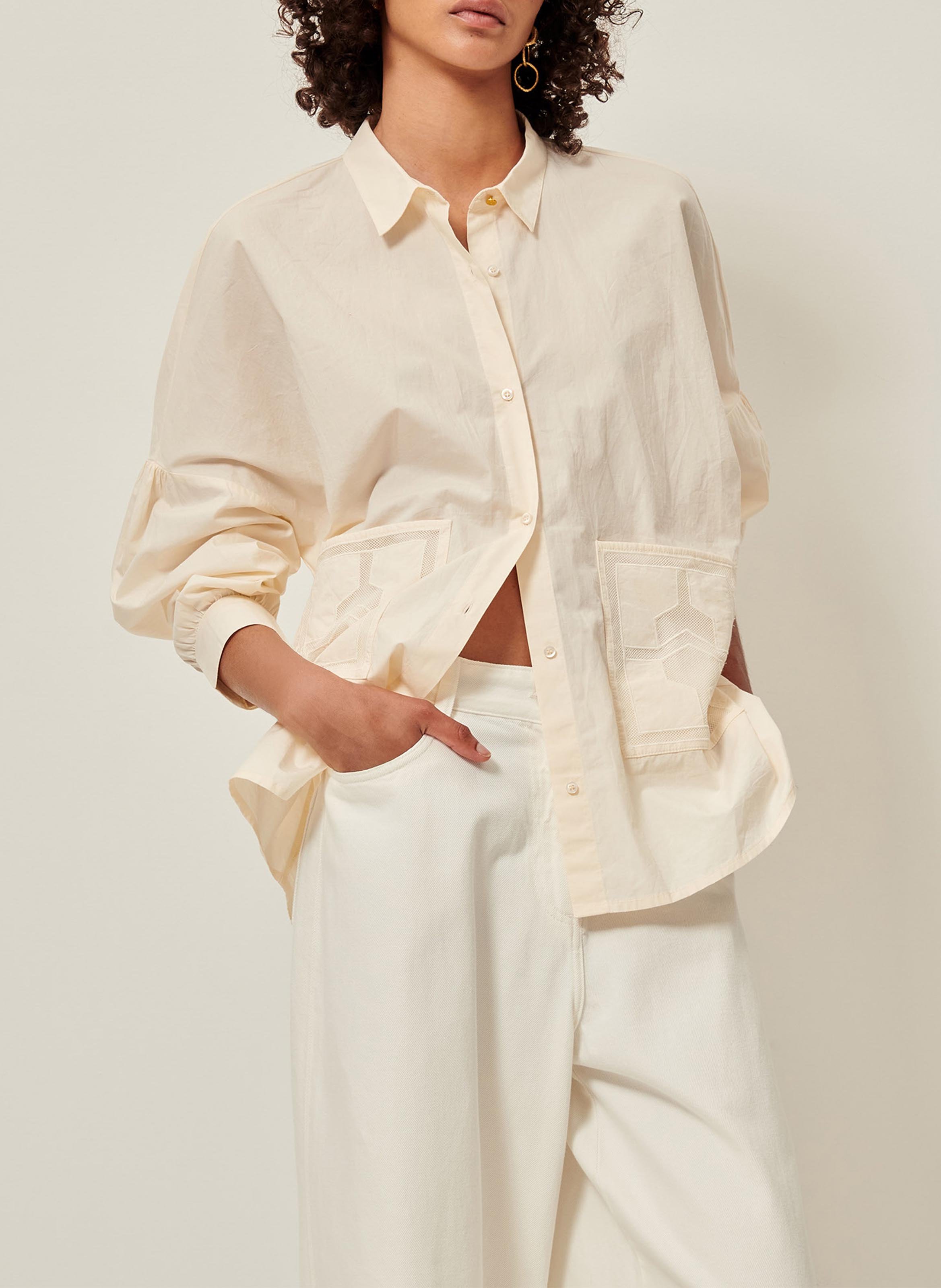 Loose cotton backless shirt SESSUN Beige