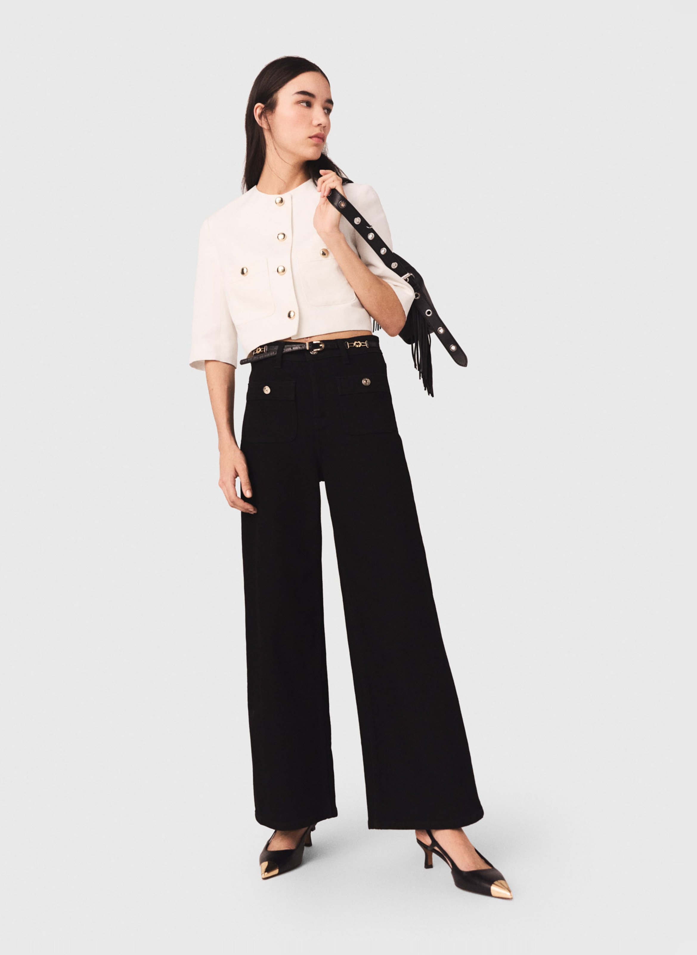 High-rise flared cotton-blend jeans MAJE Black