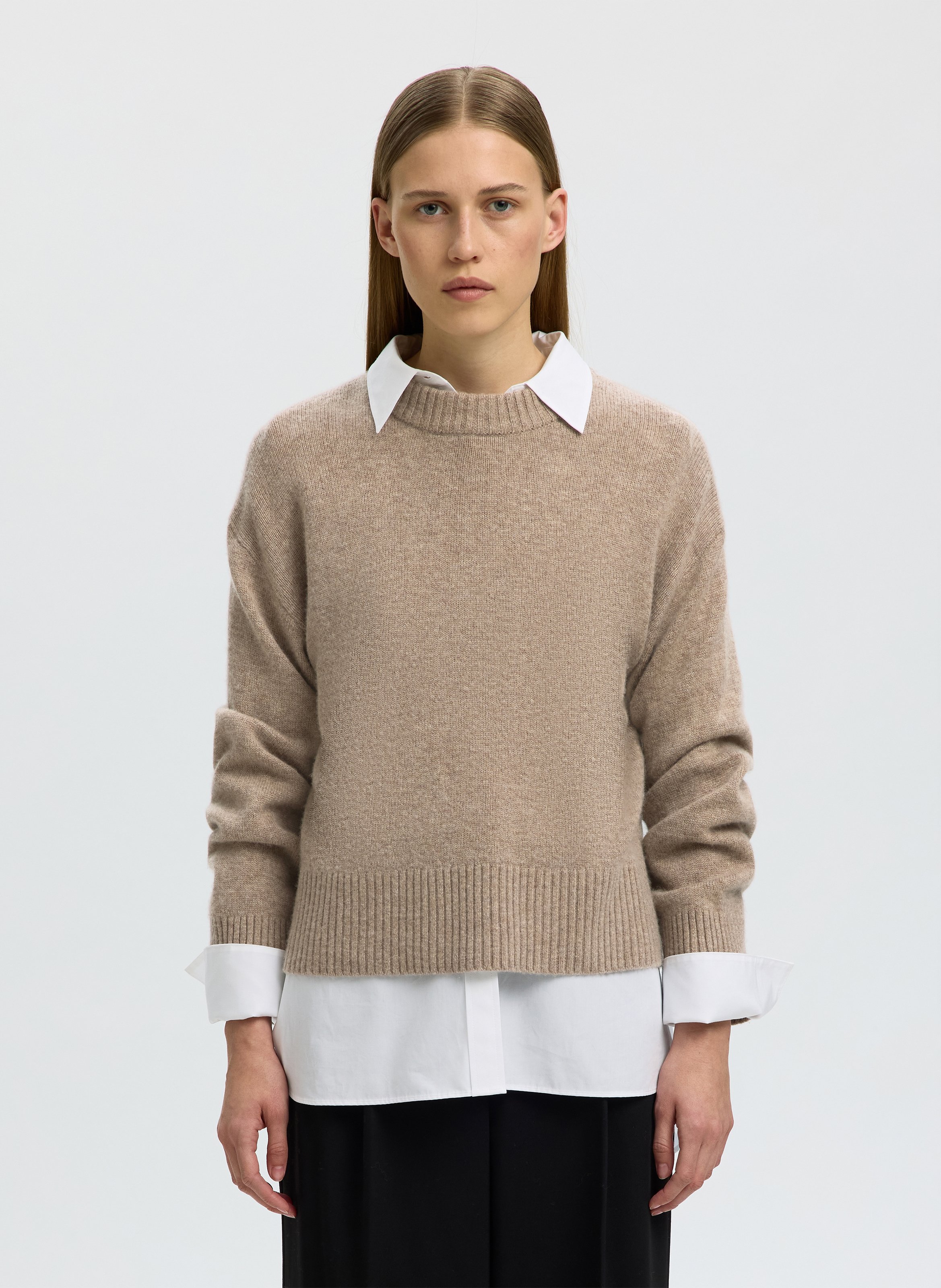 Pull droit col montant en laine et cachemire SELECTED