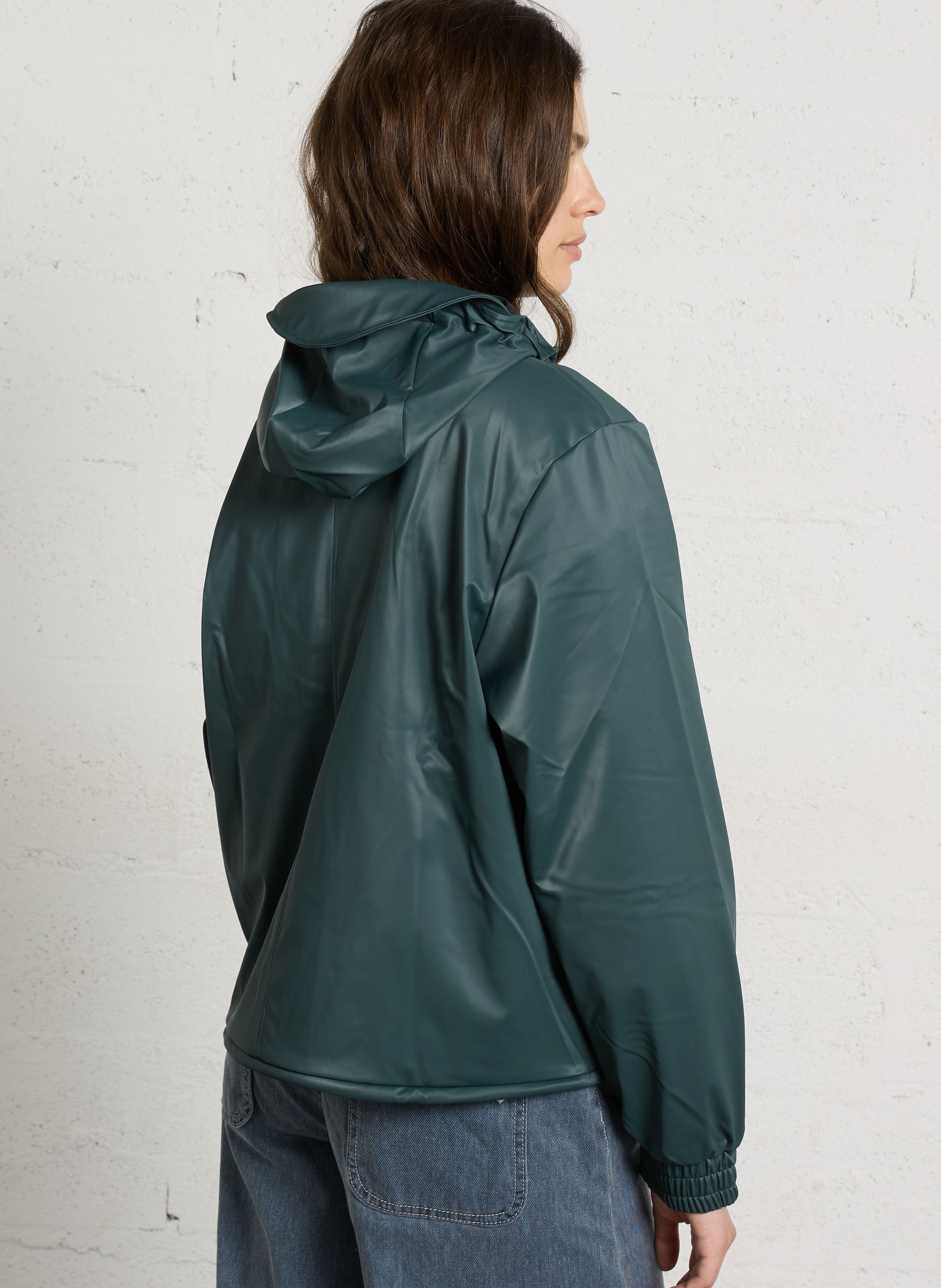 Wasserdichte kurze Windjacke mit Kapuze RAINS Grun