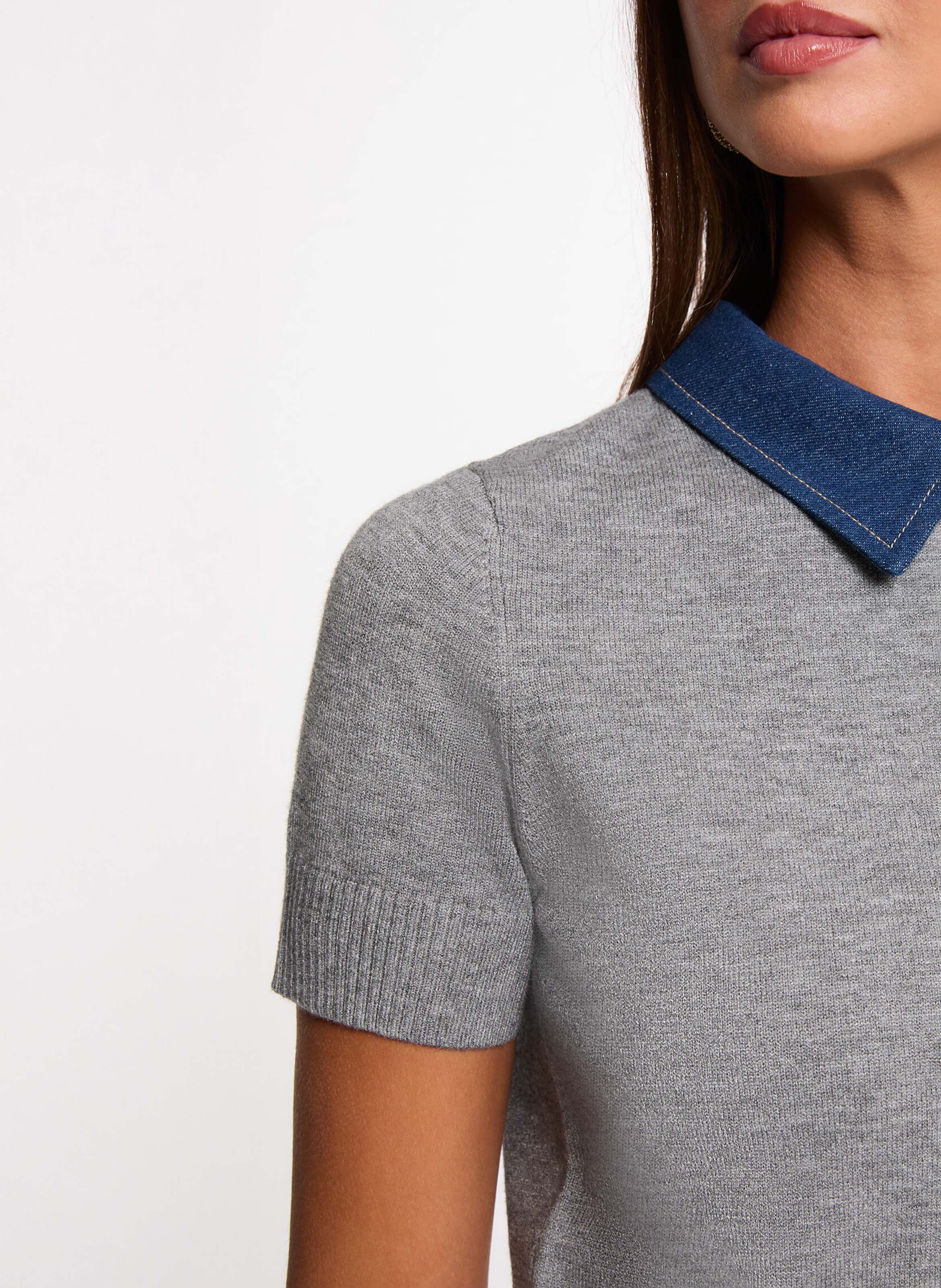 Denim polo neck sweater | Grey MORGAN Women