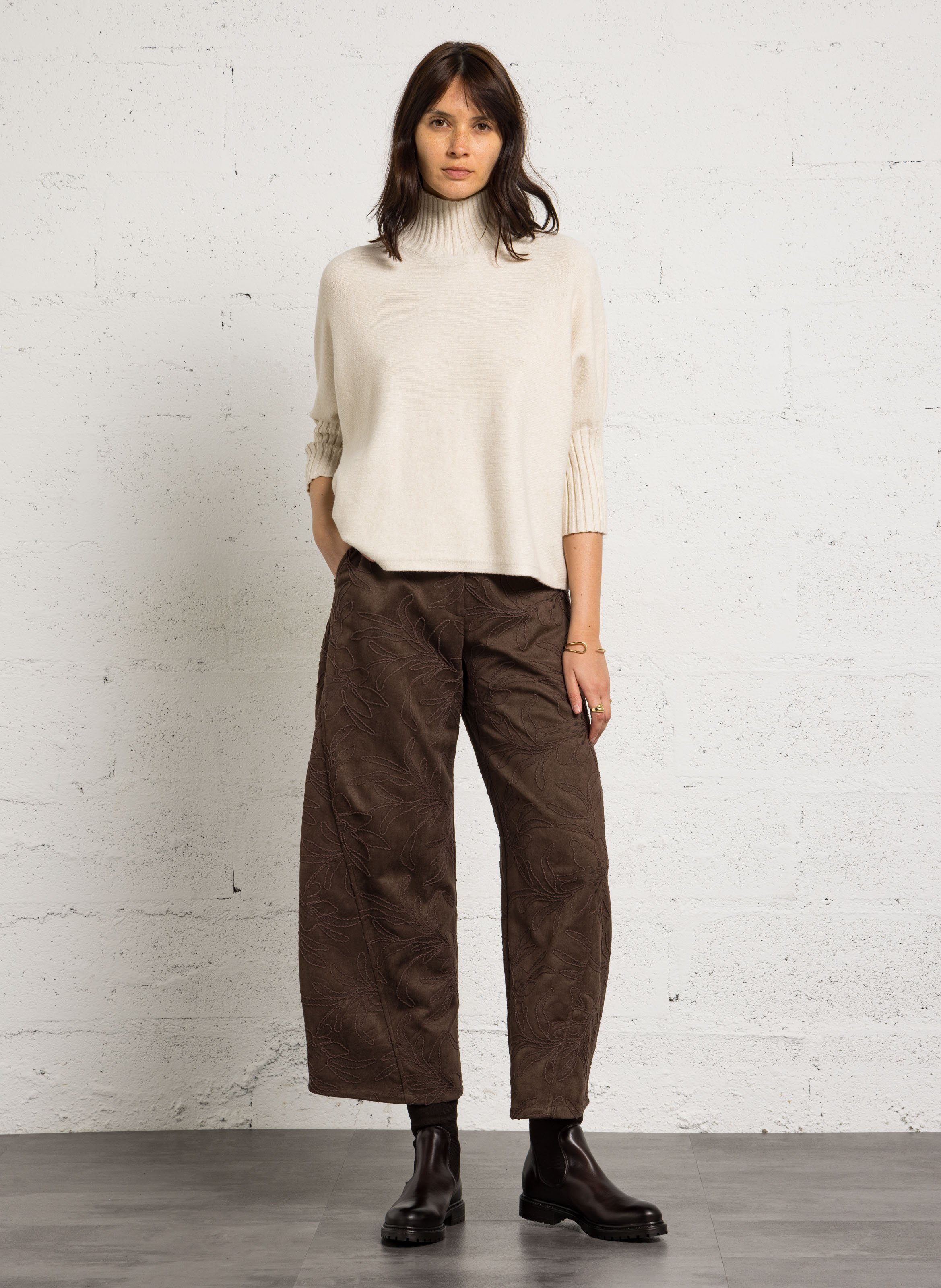 Pantalon large avec broderie IMPERIAL Marron
