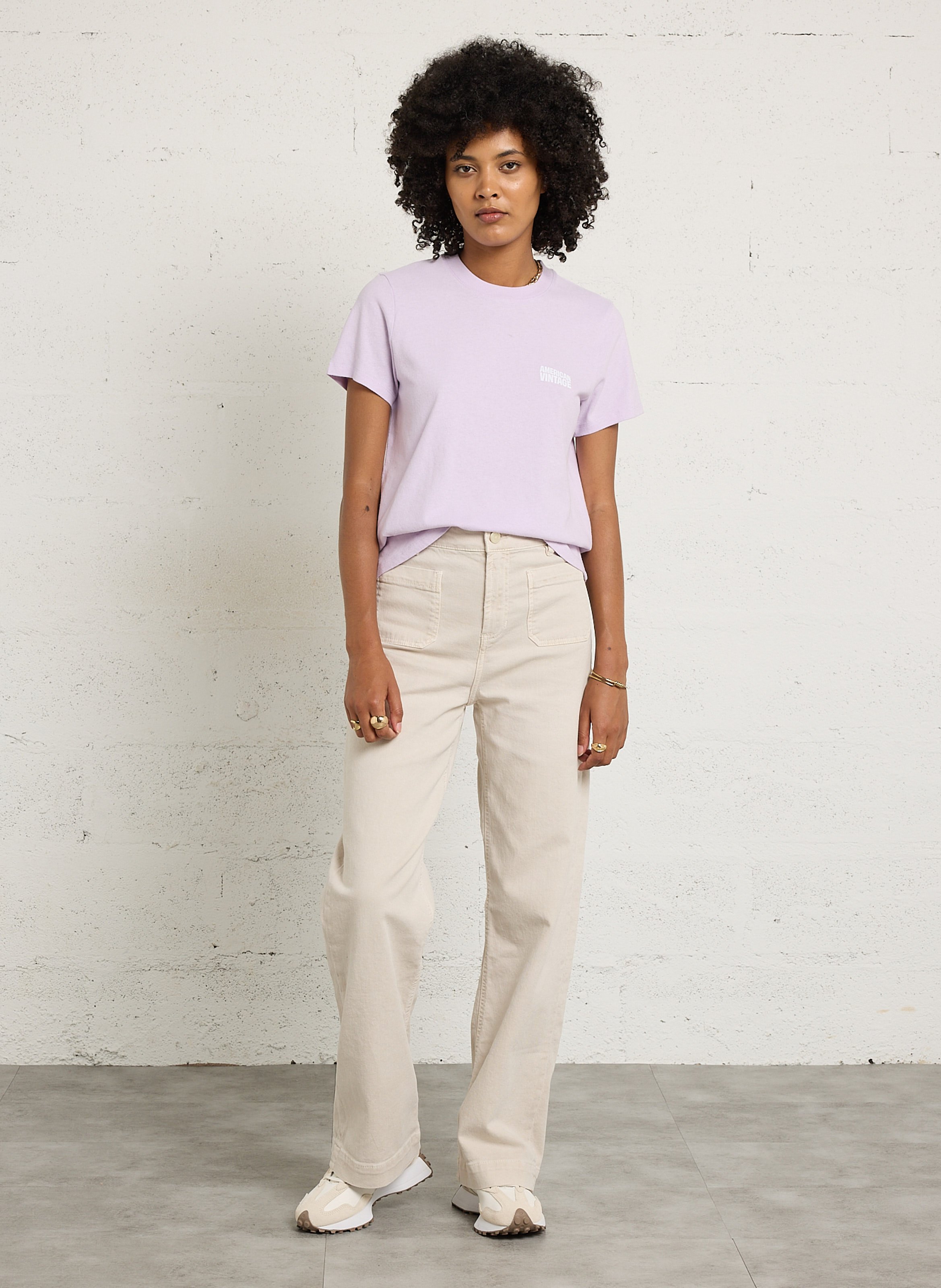 Tee-shirt droit col rond en coton AMERICAN VINTAGE Violet