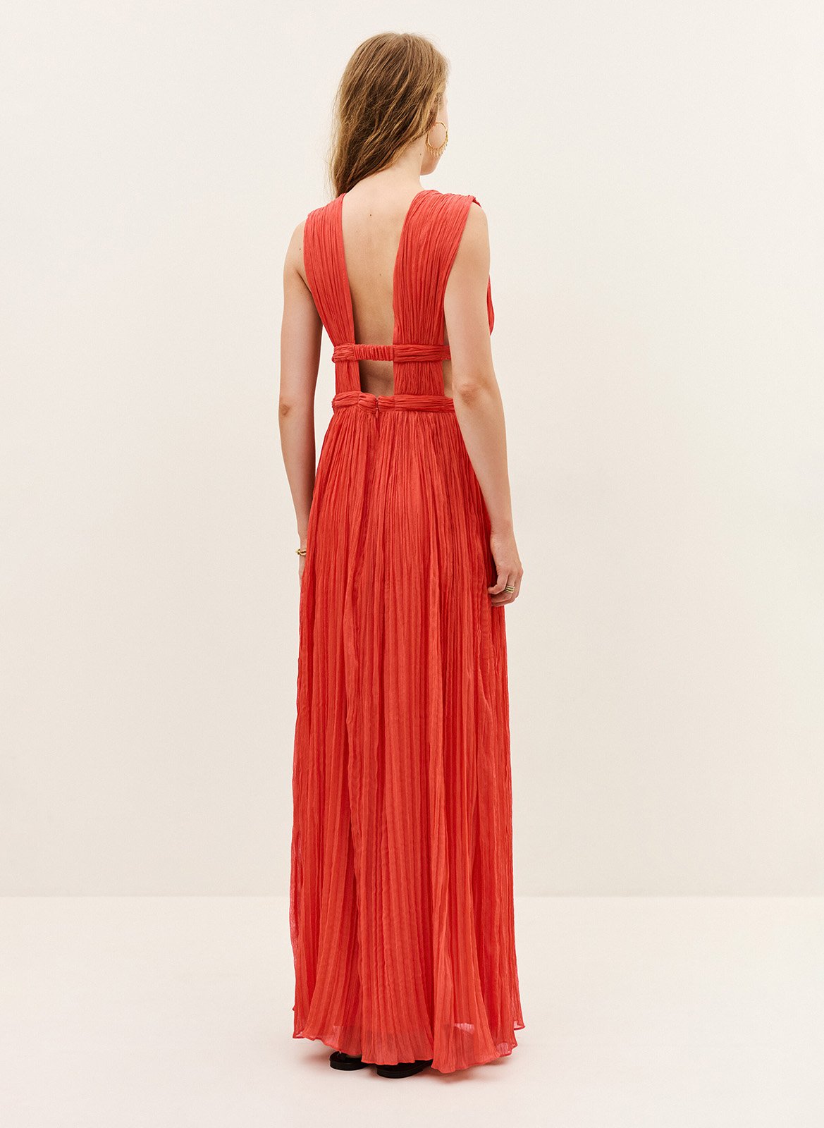 Sleeveless solid color pleated maxi dress BA&SH Orange