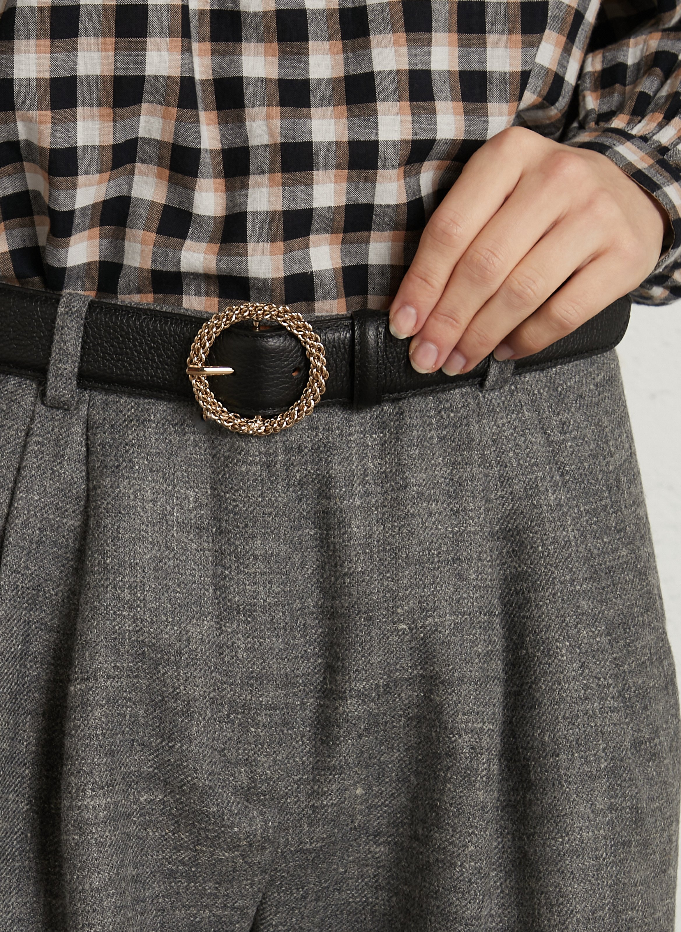Ceinture à boucle ronde en cuir MAISON BOINET Noir