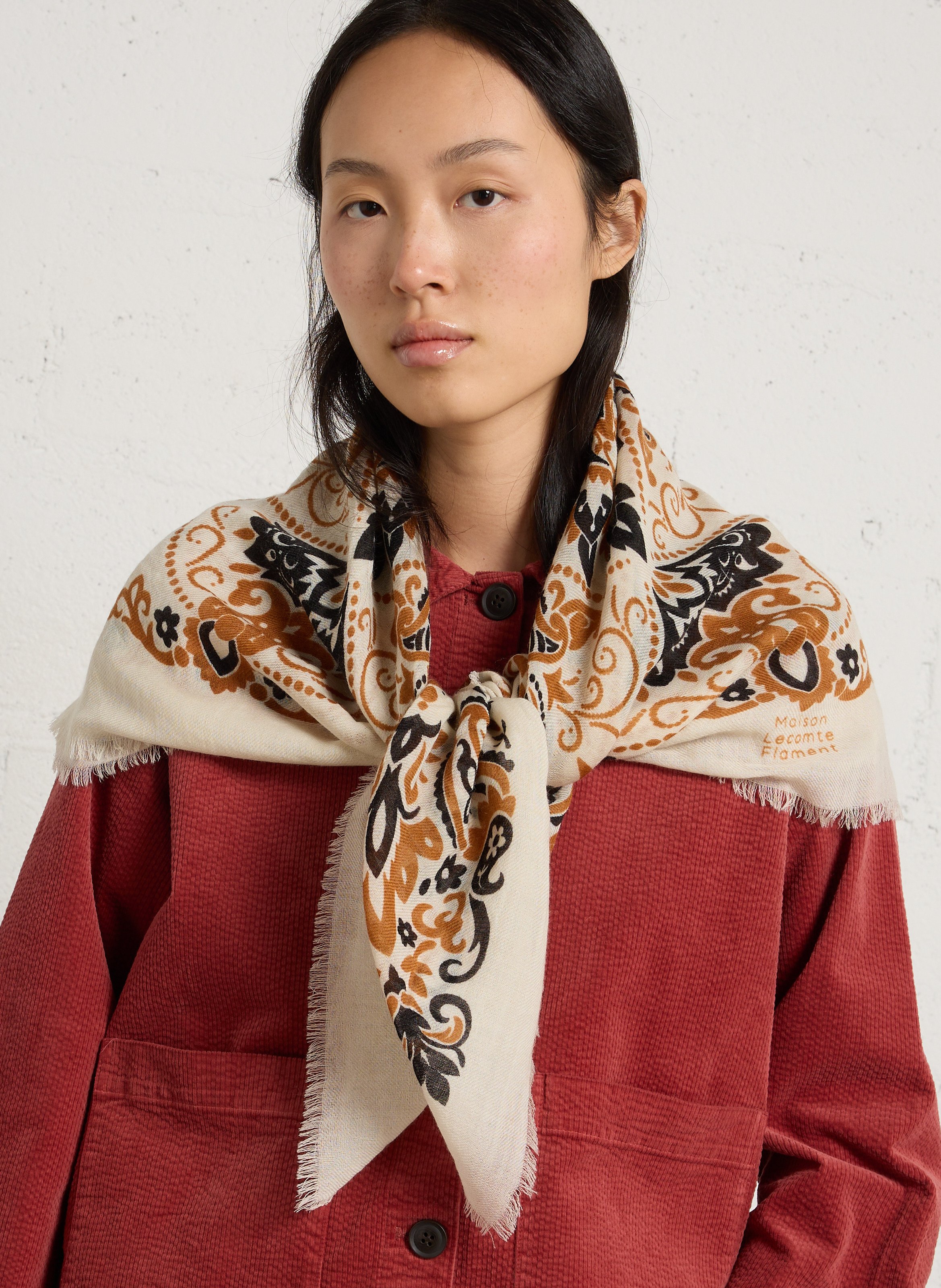 Foulard imprimé en laine et soie MAISON LECOMTE FLAMENT