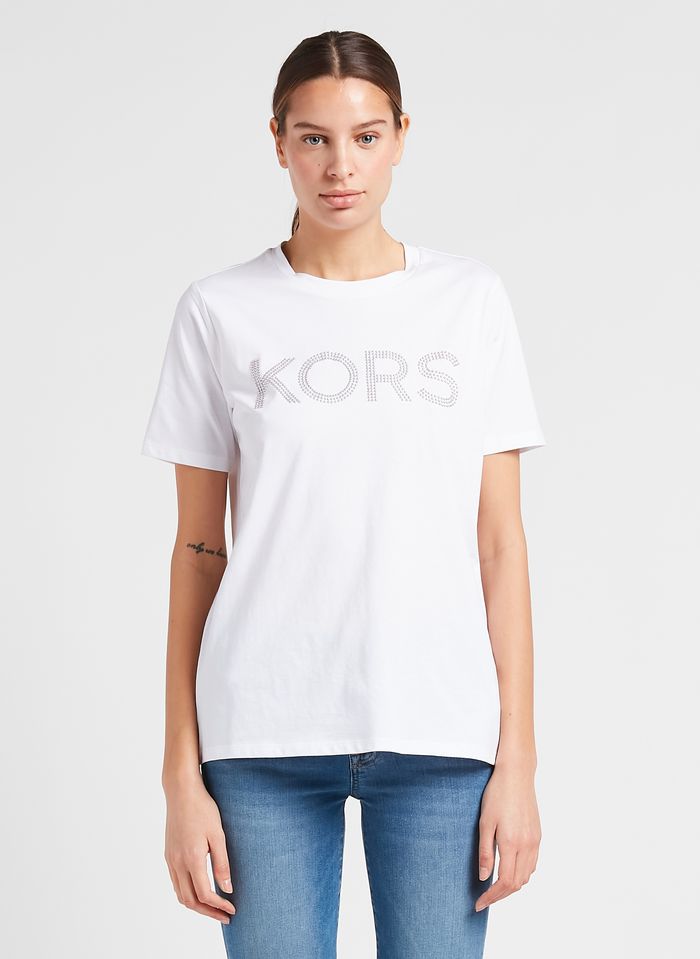 Camiseta De Algodón Orgánico Con Logotipo Y Cuello Redondo White Michael  Kors - Mujer | Place des Tendances