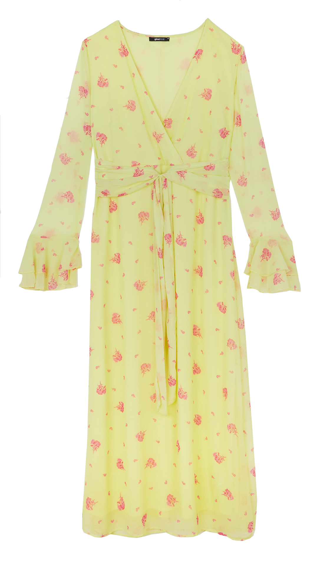 Long printed V-neck dress GINA TRICOT Yellow