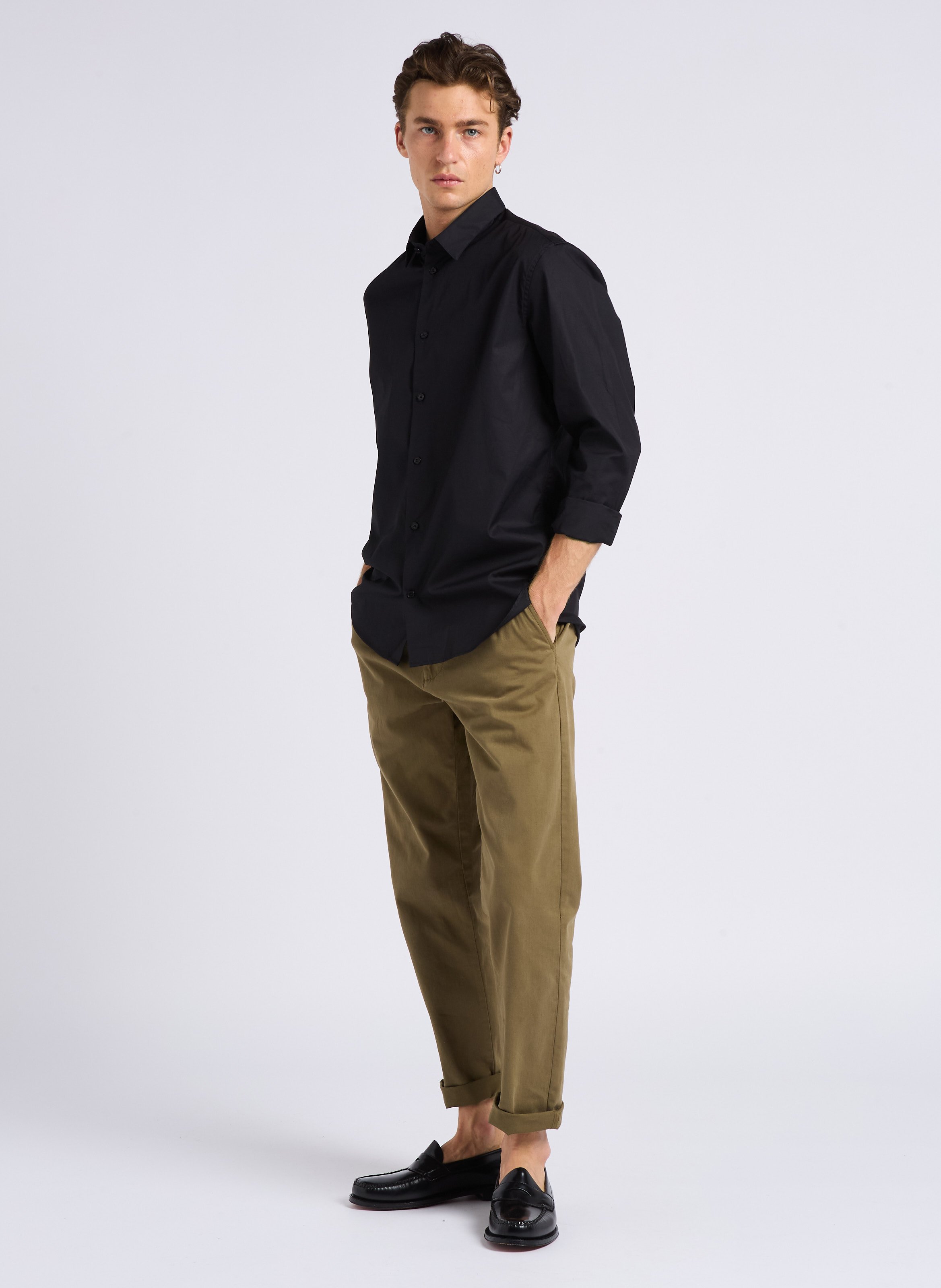 Slim-fit cotton shirt with classic collar AU PRINTEMPS PARIS Black