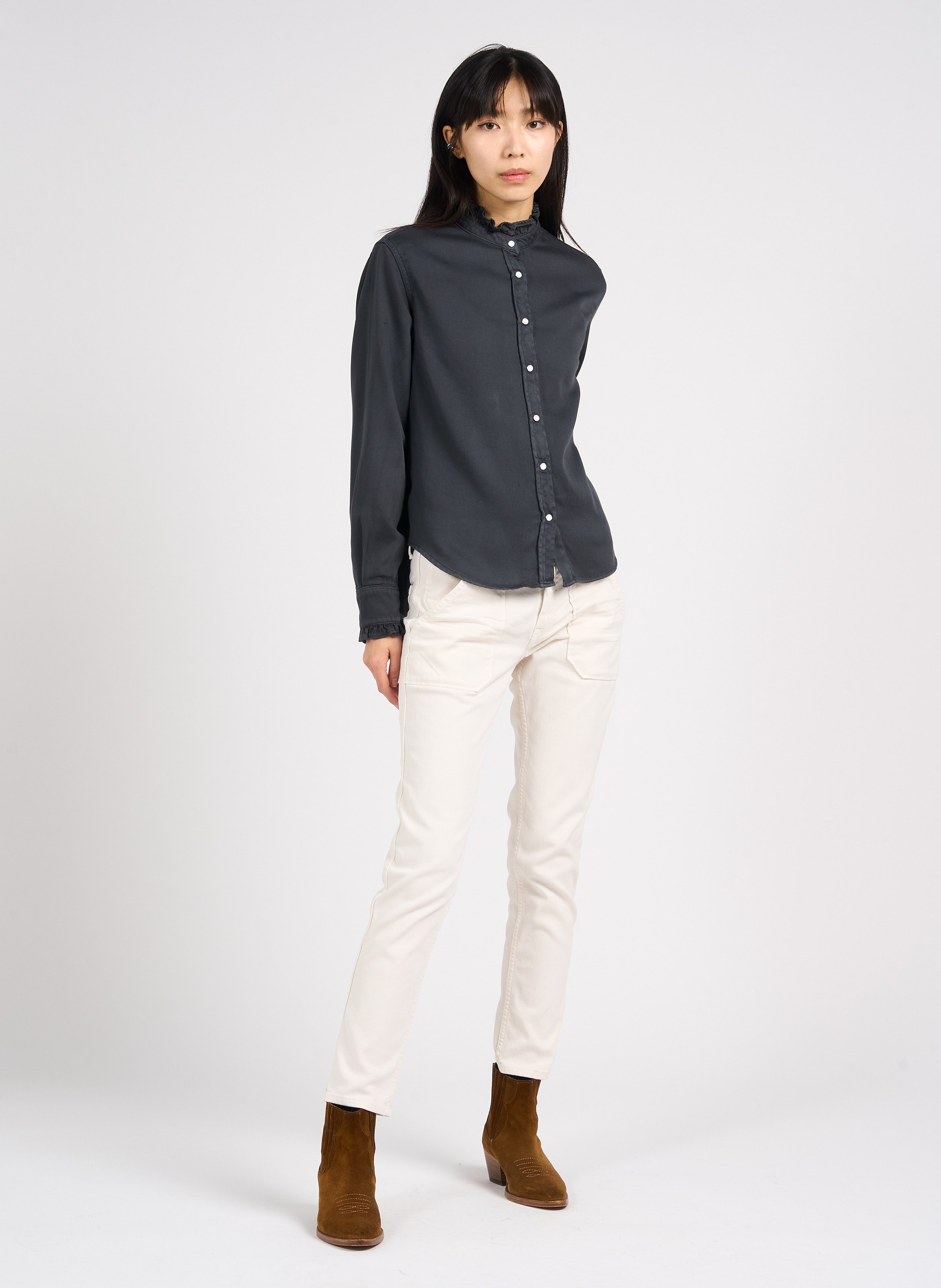 Katoenen blouse met Victoriaanse kraag ACQUAVERDE Grijs