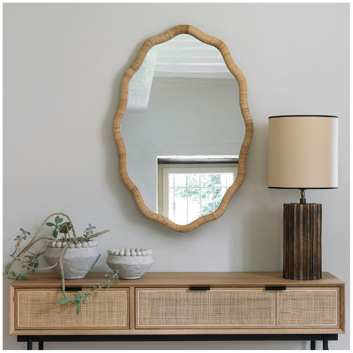 Miroir en rotin BLANC D'IVOIRE Beige
