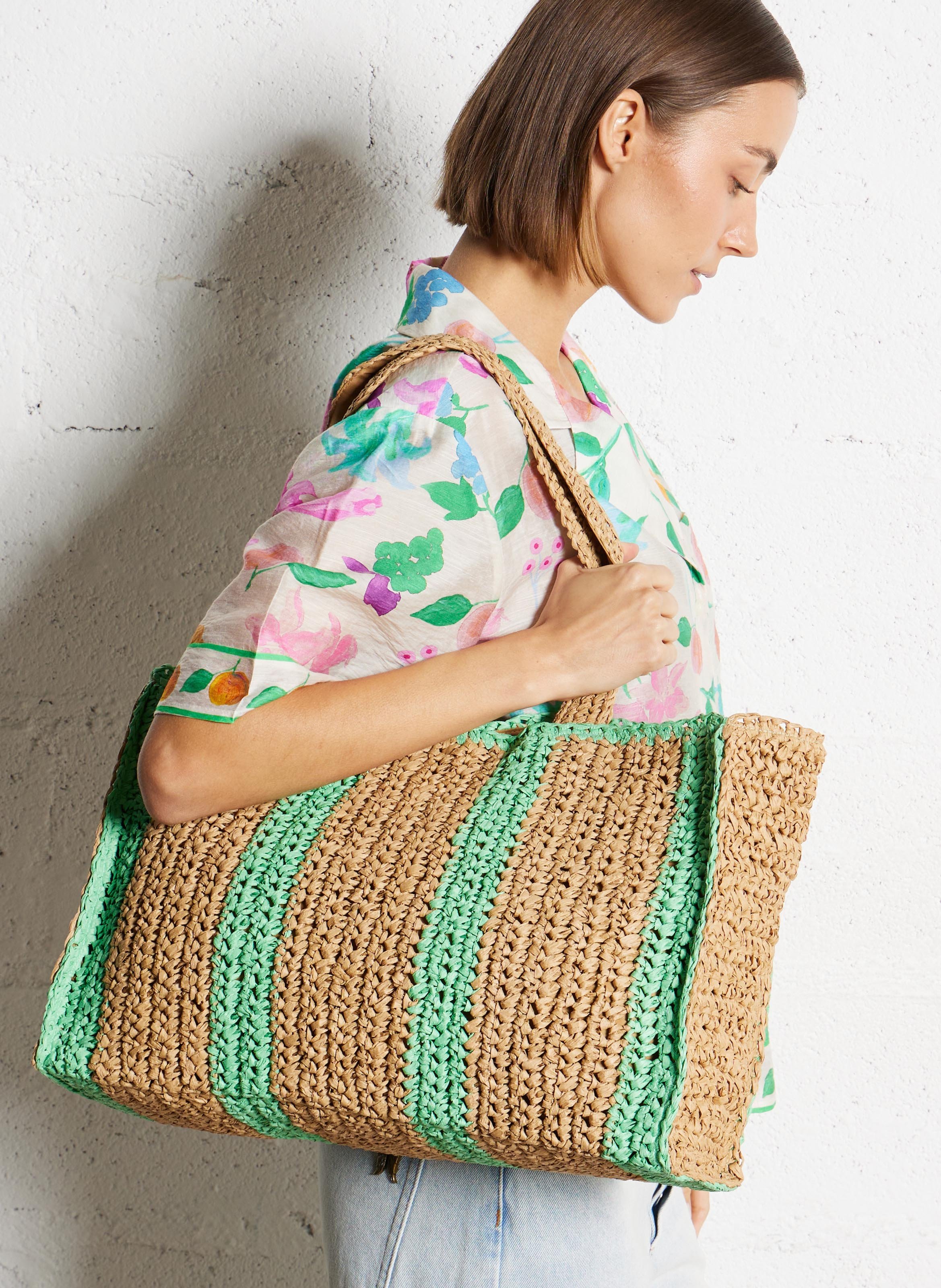 Straw tote bag PIECES Beige