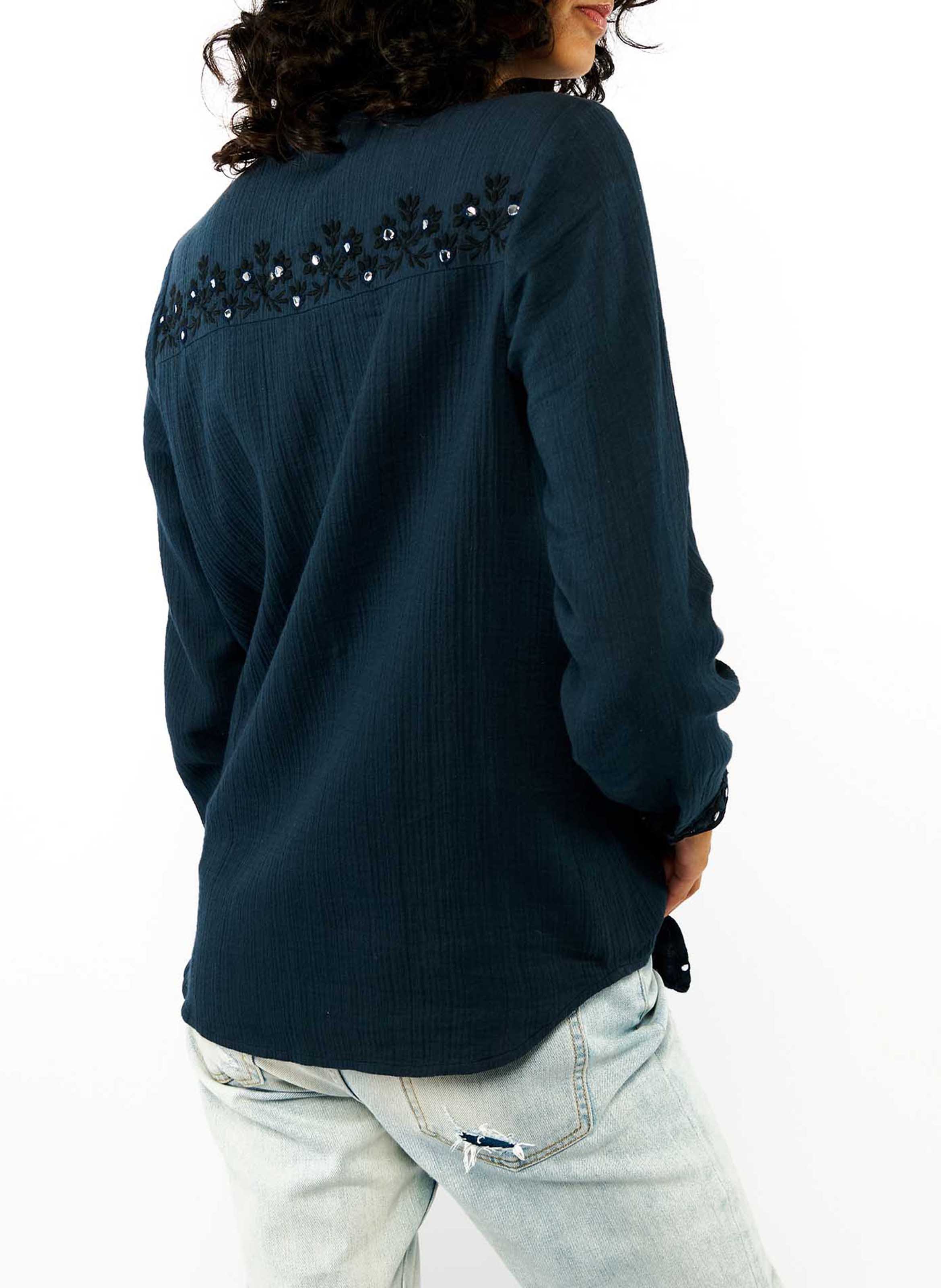 Cotton shirt with classic collar WILD Blue