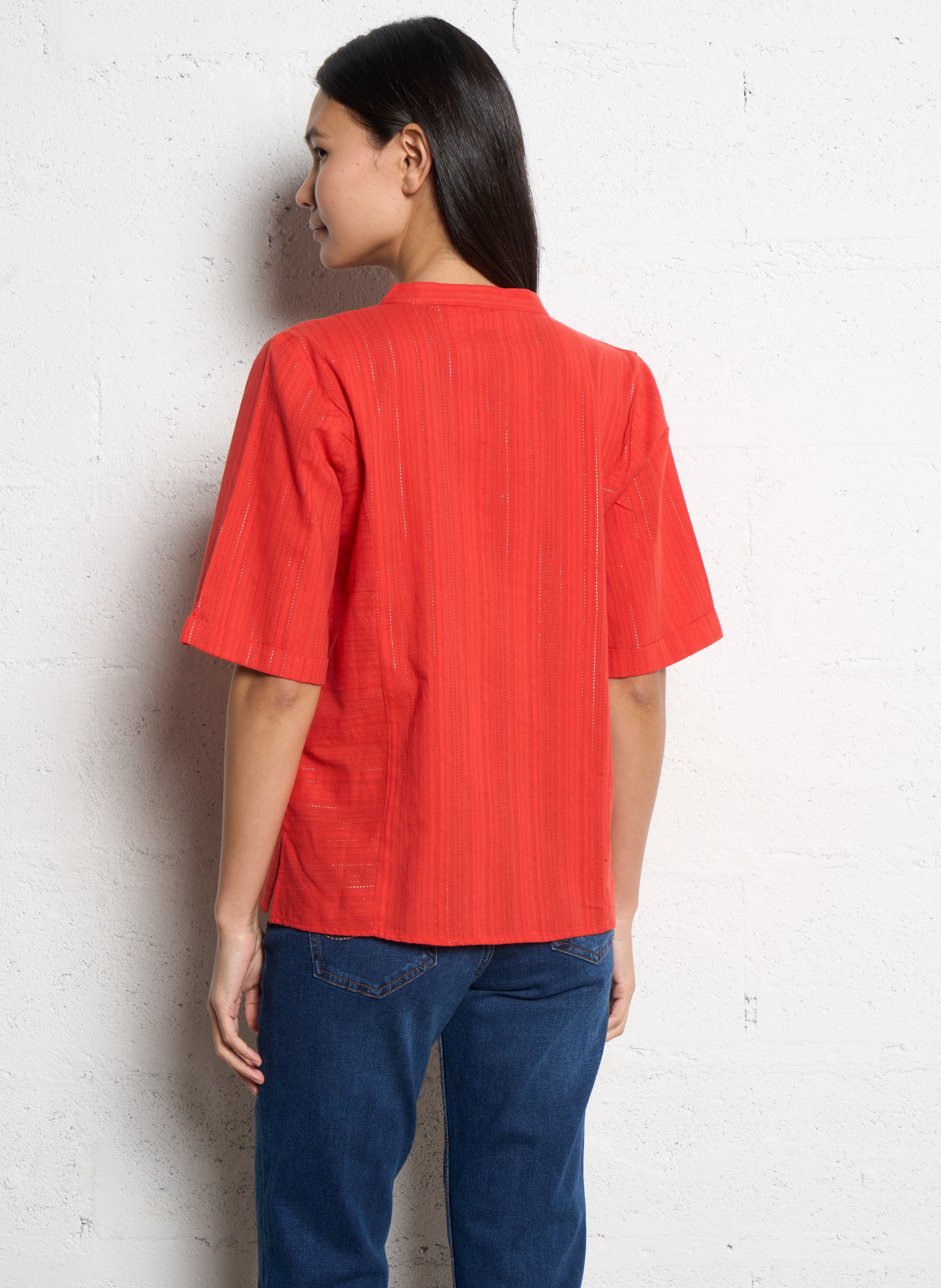 Tunisian collar blouse with metallic threads VILA Red