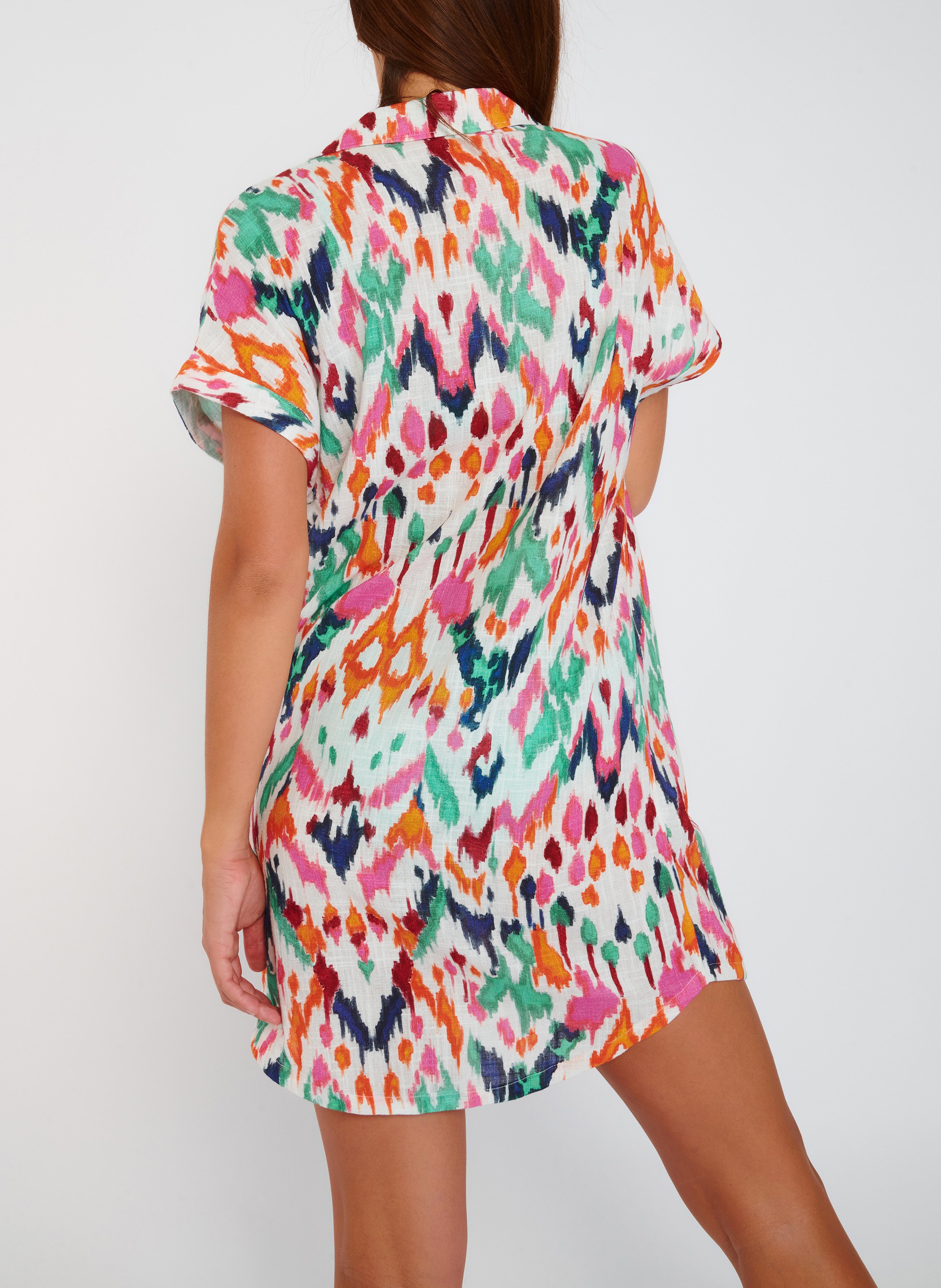 Printed cotton short beach dress LIVIA White