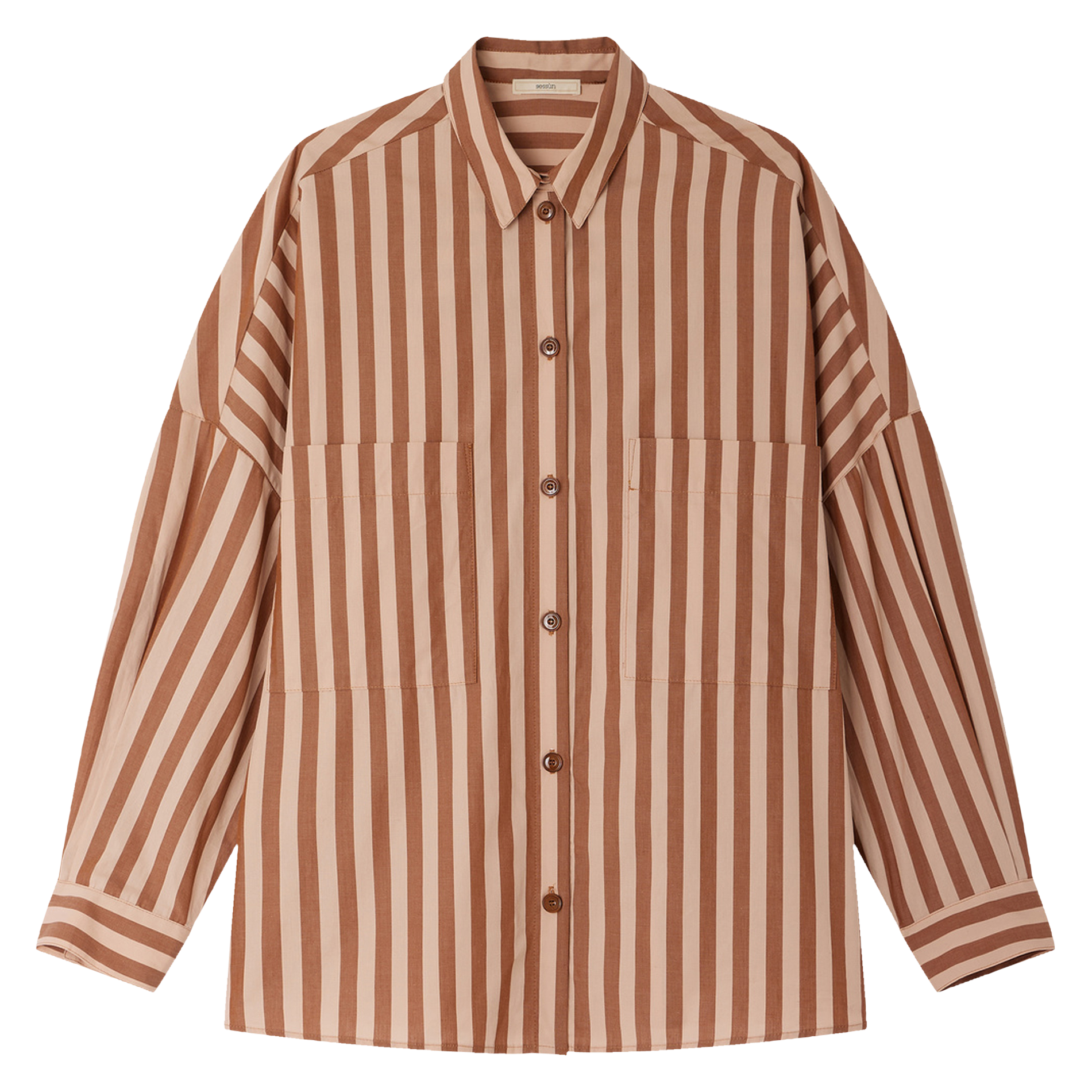 Chemise col classique manches contrastantes en coton SESSUN Brown