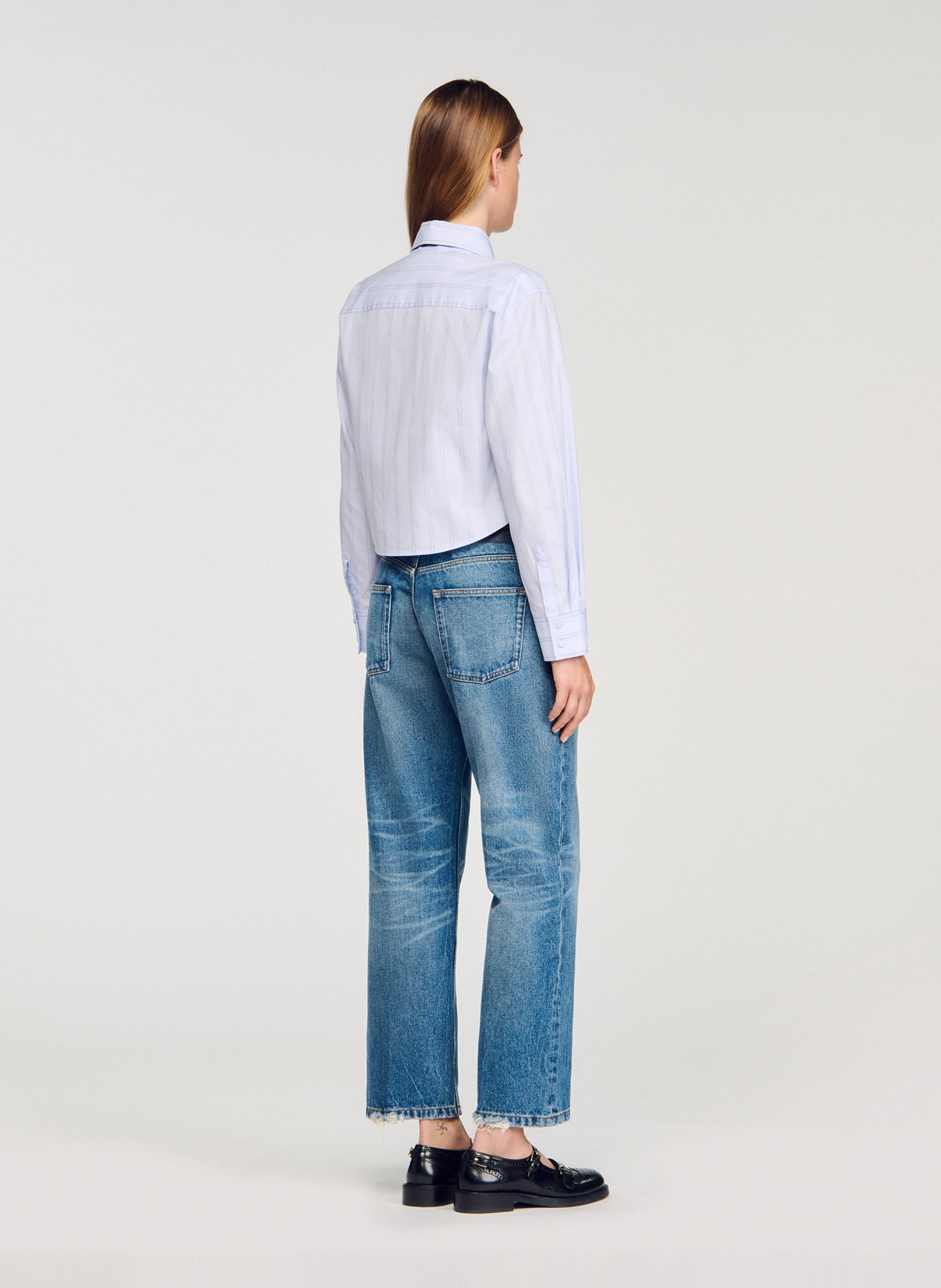 Short striped shirt with tie collar SANDRO Blue