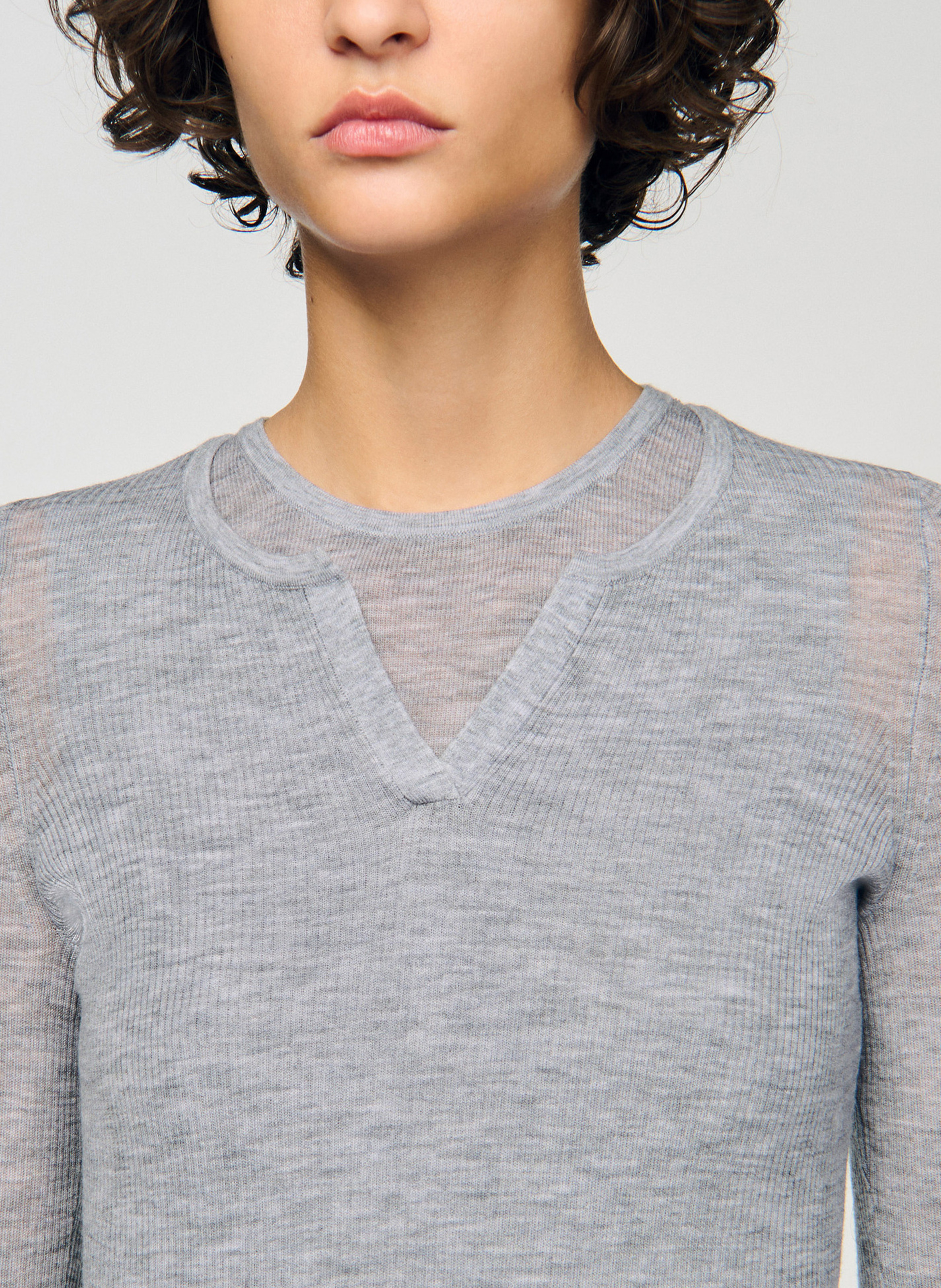 Pull col rond 2 en 1 en laine SANDRO Gris