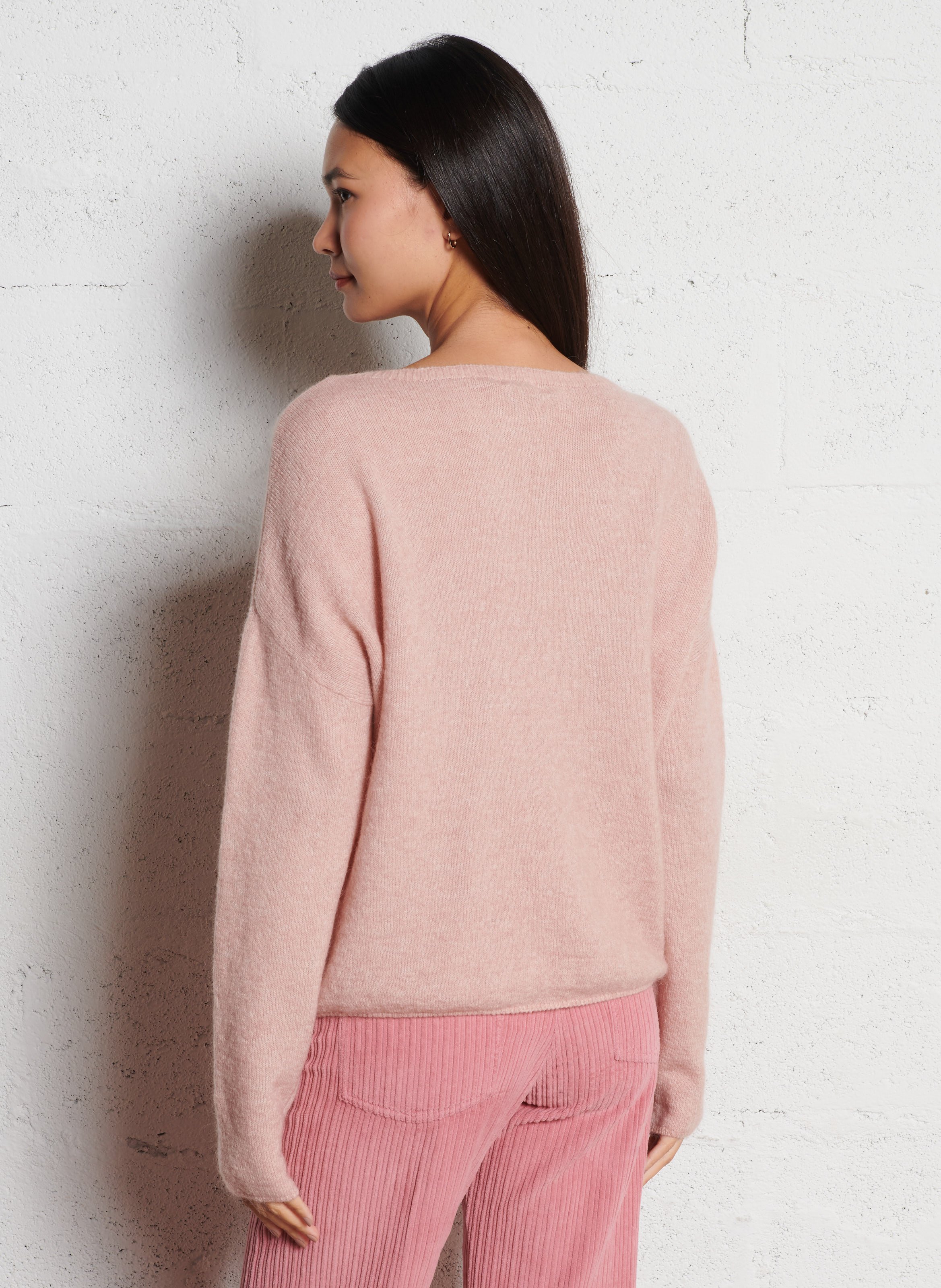 Pull ample col bateau en laine mélangée JC SOPHIE Rose