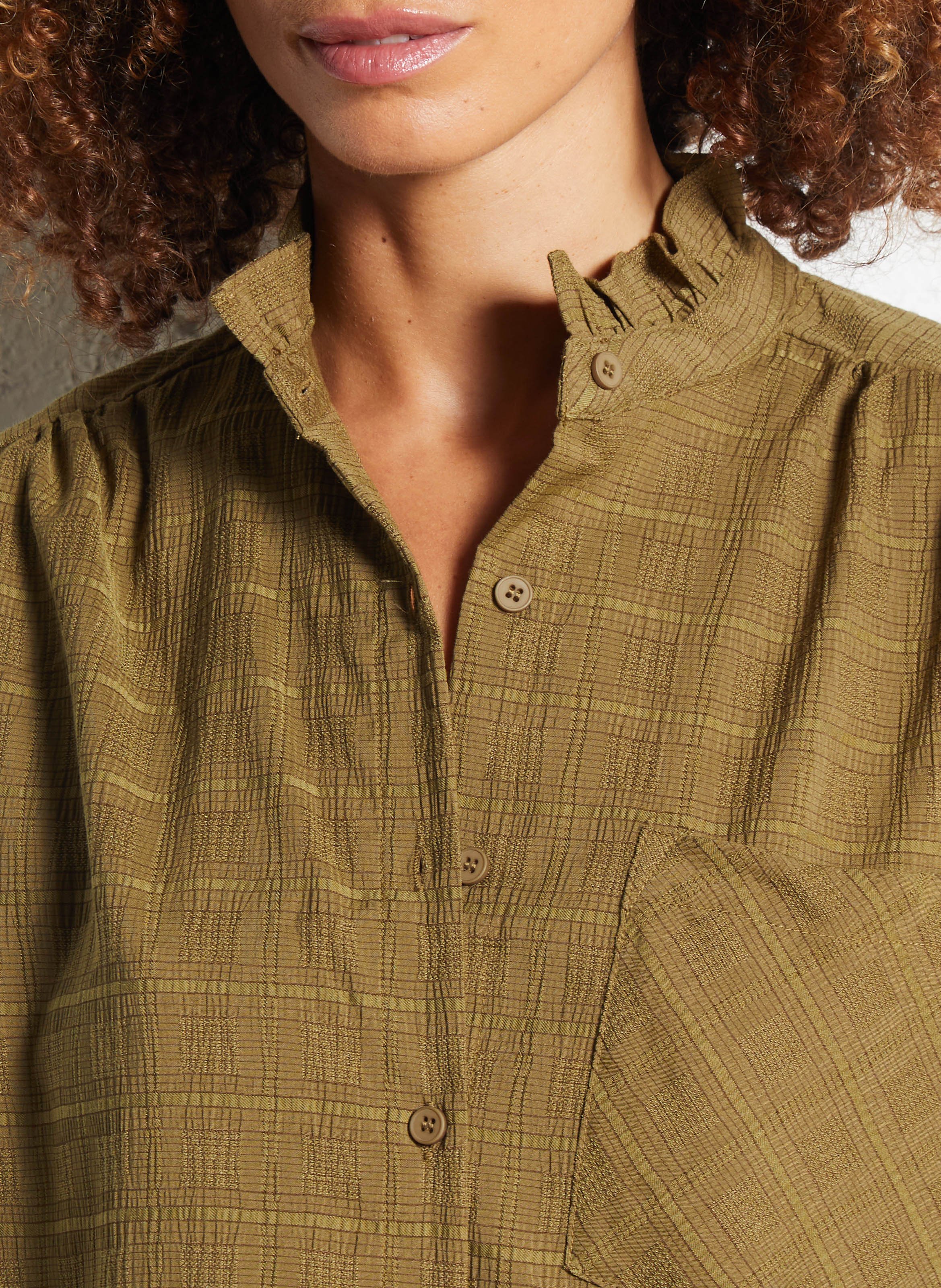 Chemise oversize col mao volanté SEE U SOON Kaki