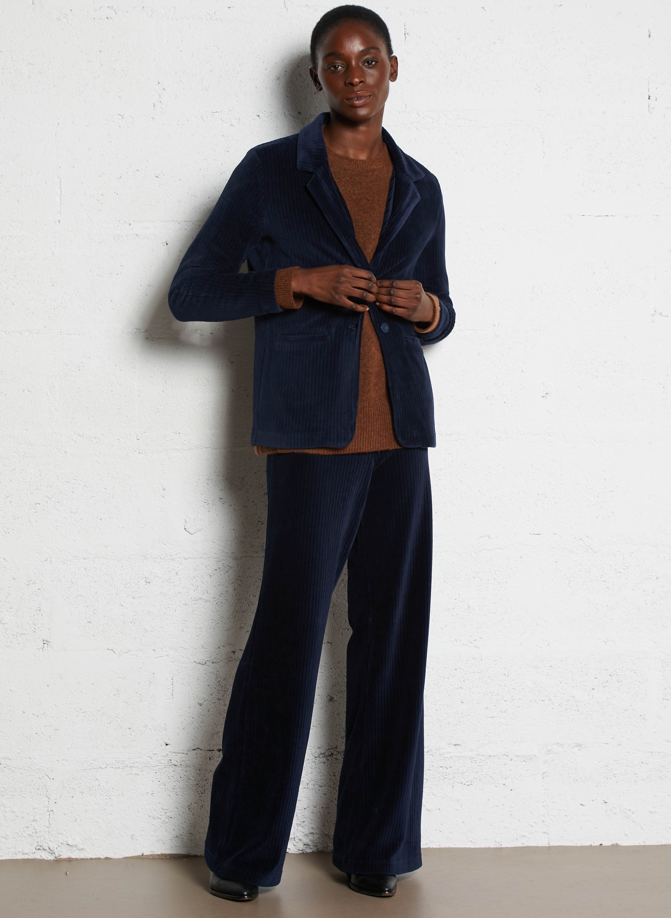 Veste droite col tailleur en velours côtelé NICE THINGS Bleu